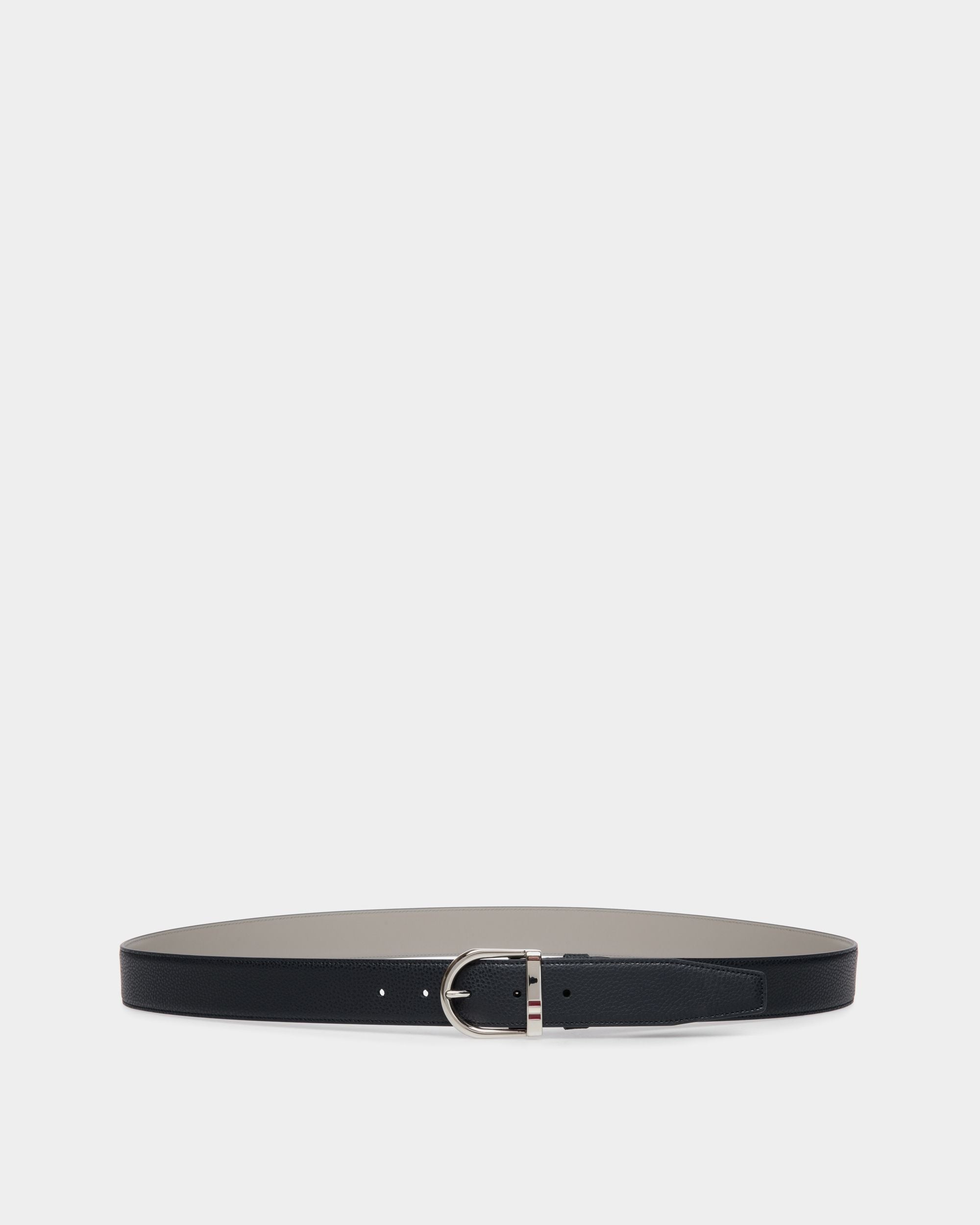 Adjustable Reversible Belt In Blue Leather - Men's - Bally - 01