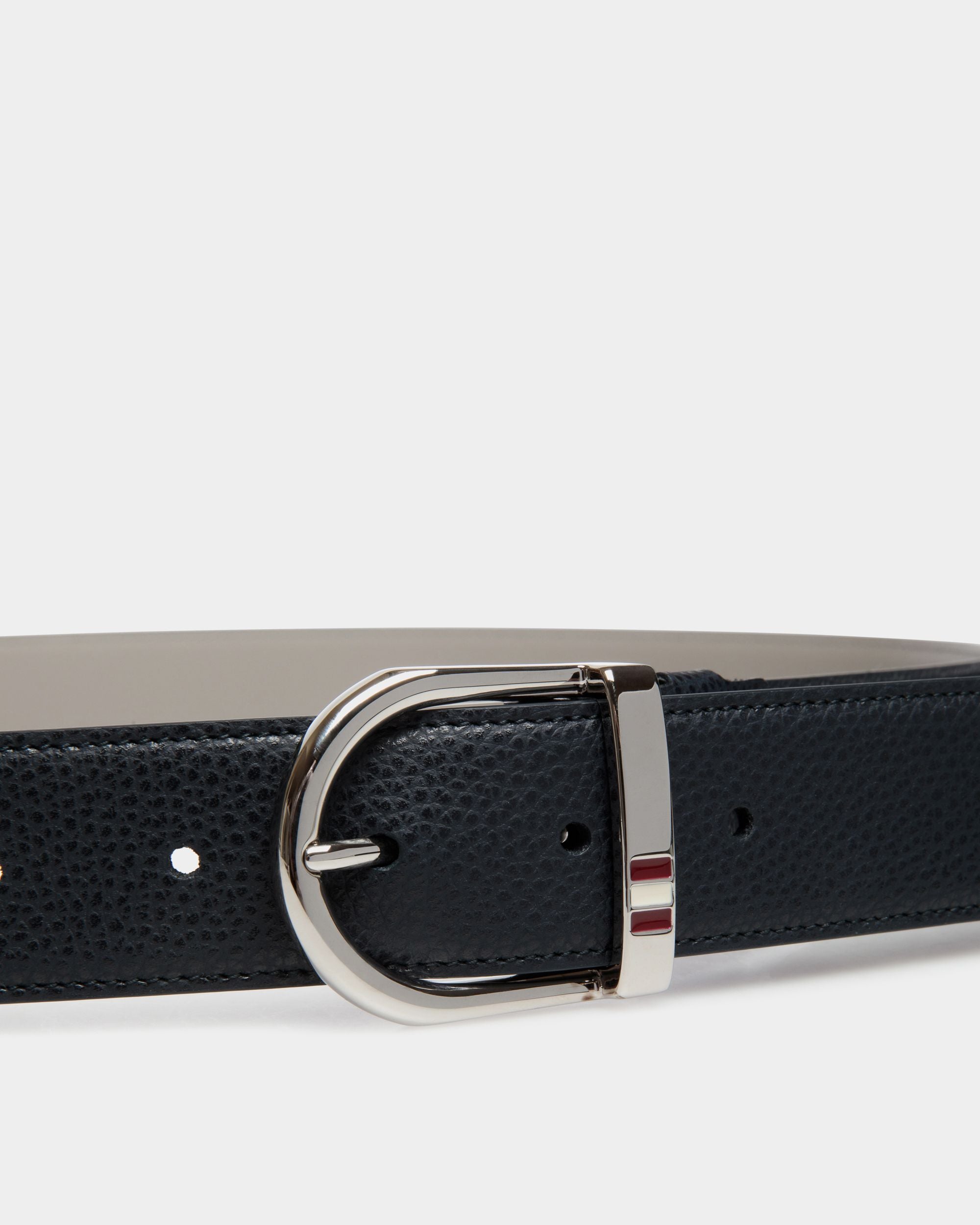 Adjustable Reversible Belt In Blue Leather - Men's - Bally - 03