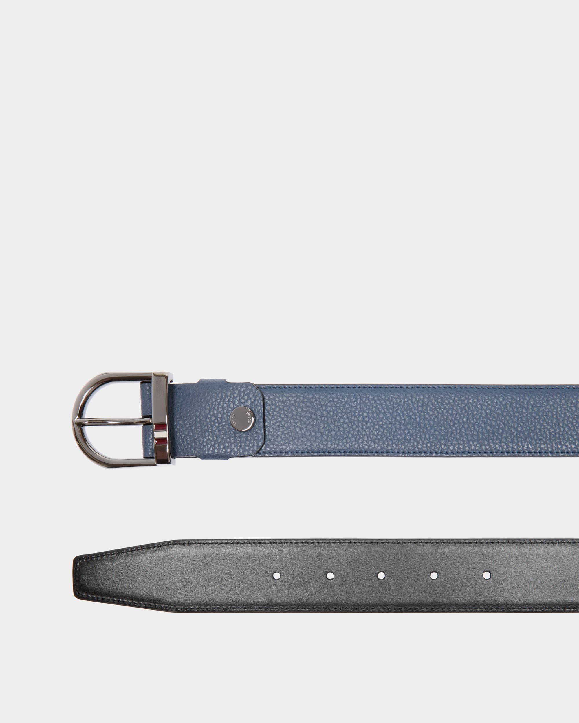 Reversible And Adjustable Belt in Blue Leather - Men's - Bally - 02