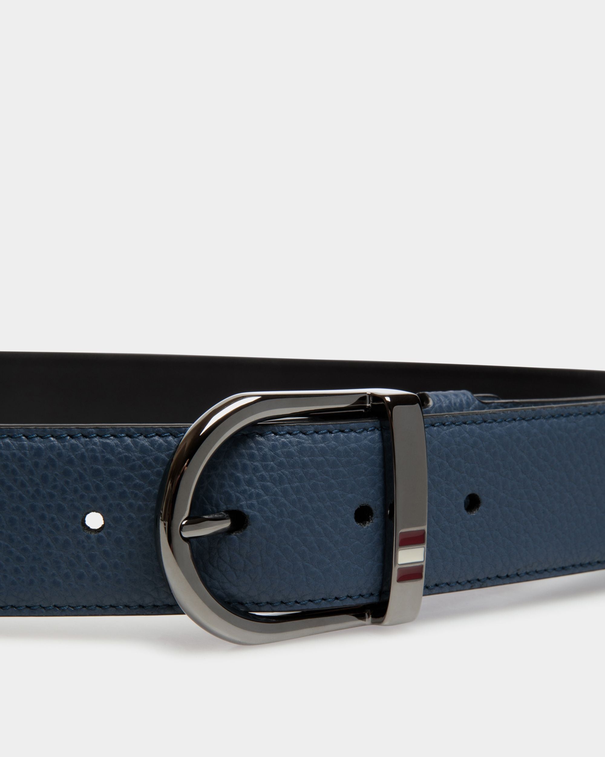 Reversible And Adjustable Belt in Blue Leather - Men's - Bally - 03