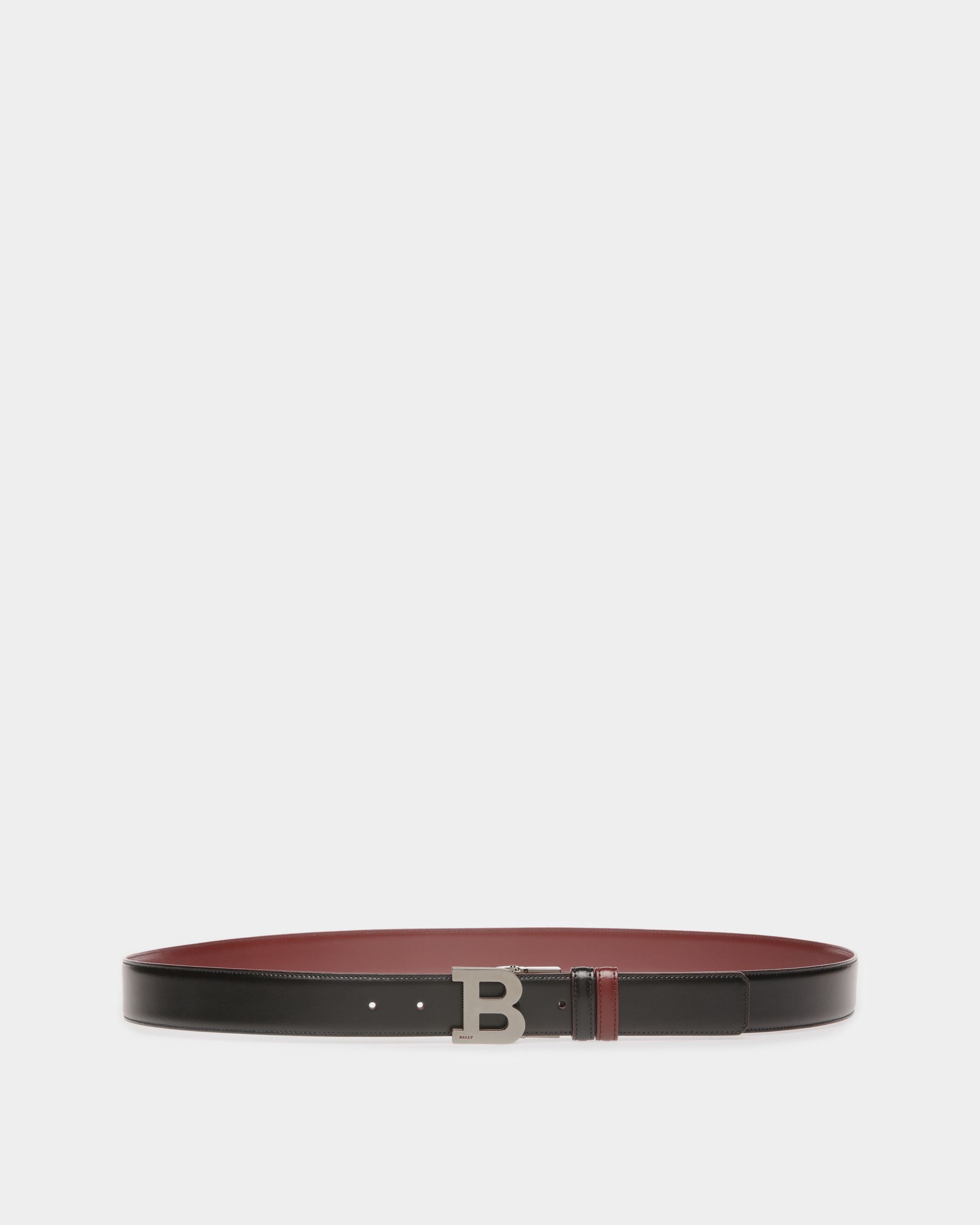 Fibbia B Cintura Da 35 Mm In Pelle Nera E Rosso Heritage - Uomo - Bally - 01