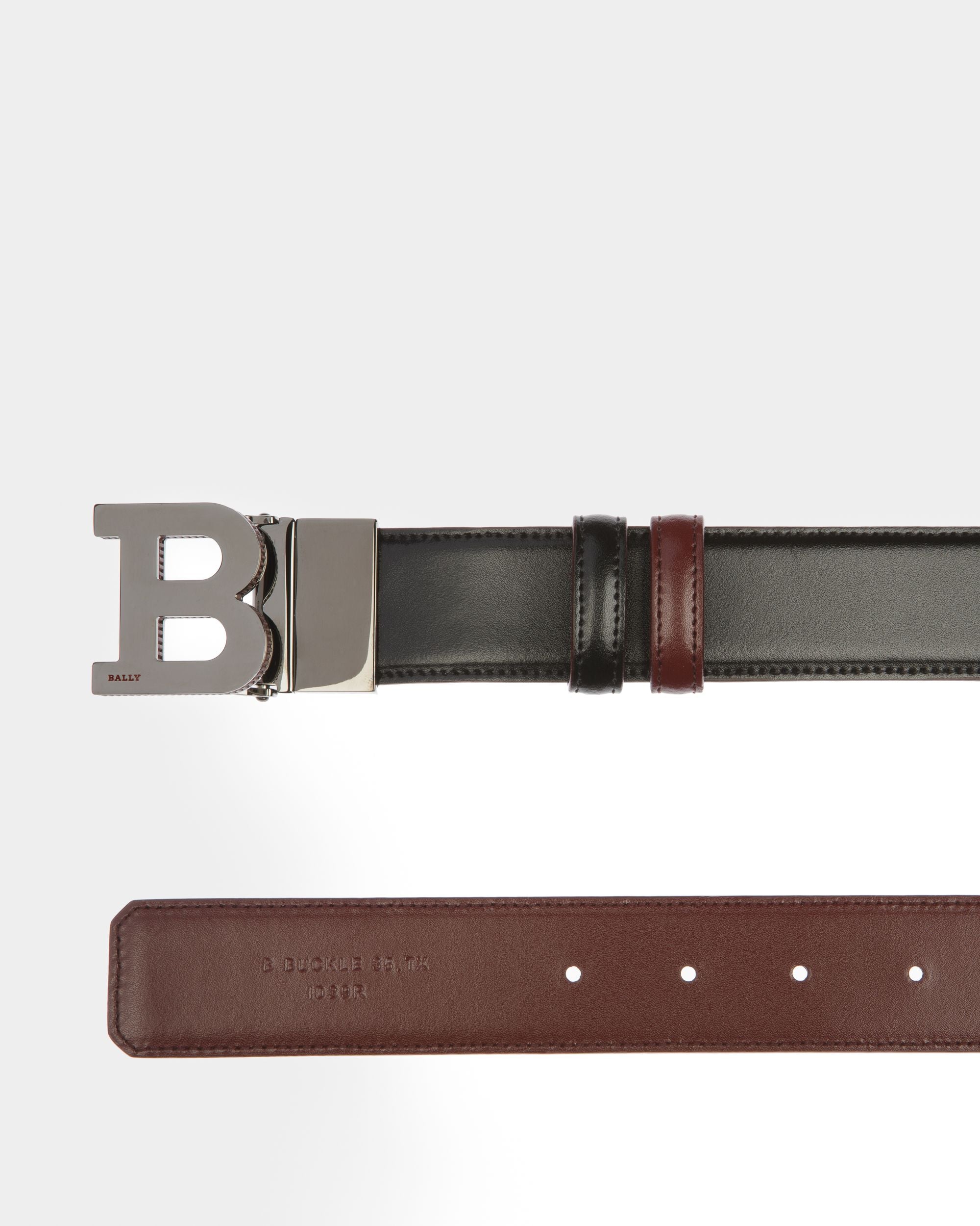 Fibbia B Cintura Da 35 Mm In Pelle Nera E Rosso Heritage - Uomo - Bally - 02