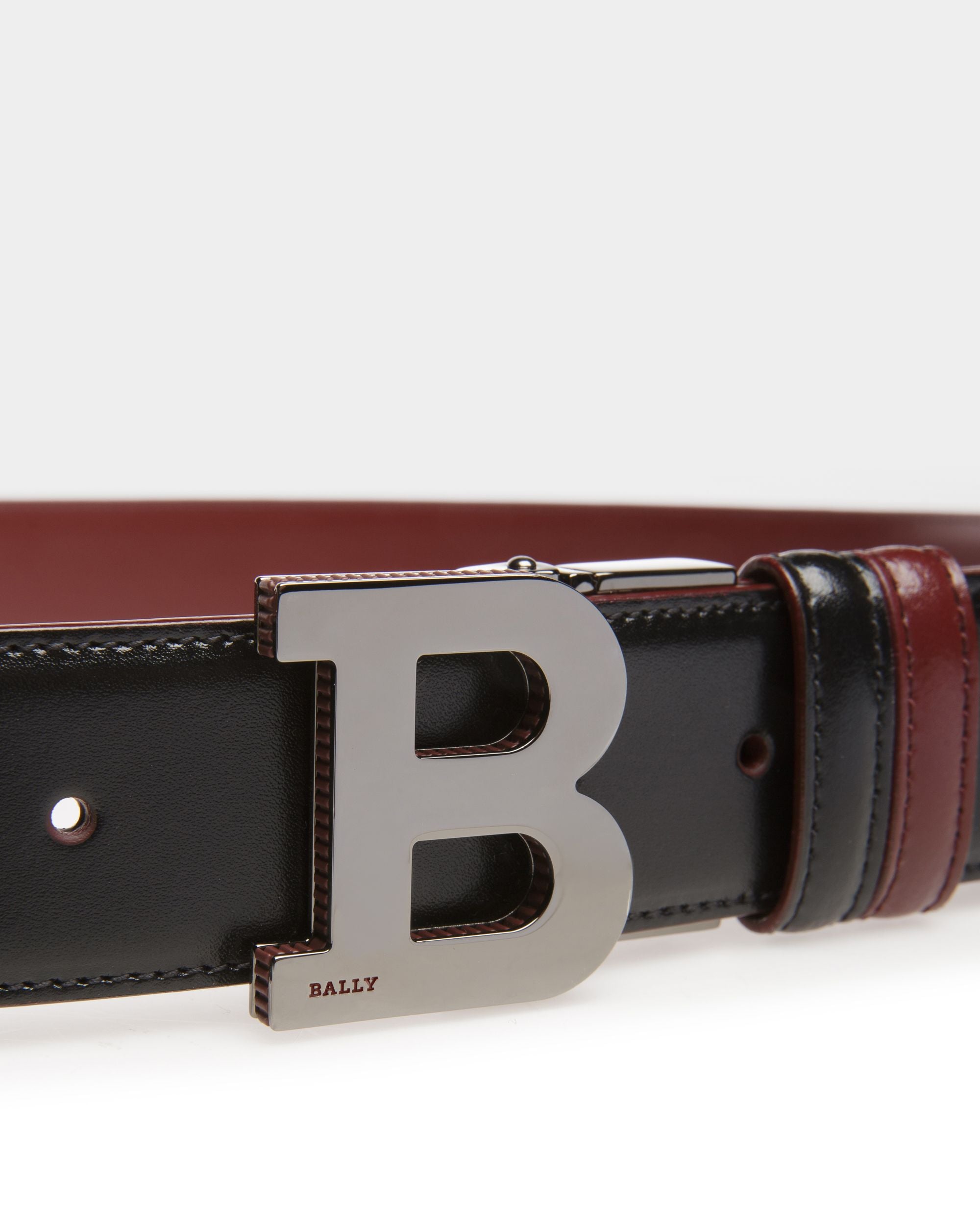 Fibbia B Cintura Da 35 Mm In Pelle Nera E Rosso Heritage - Uomo - Bally - 03