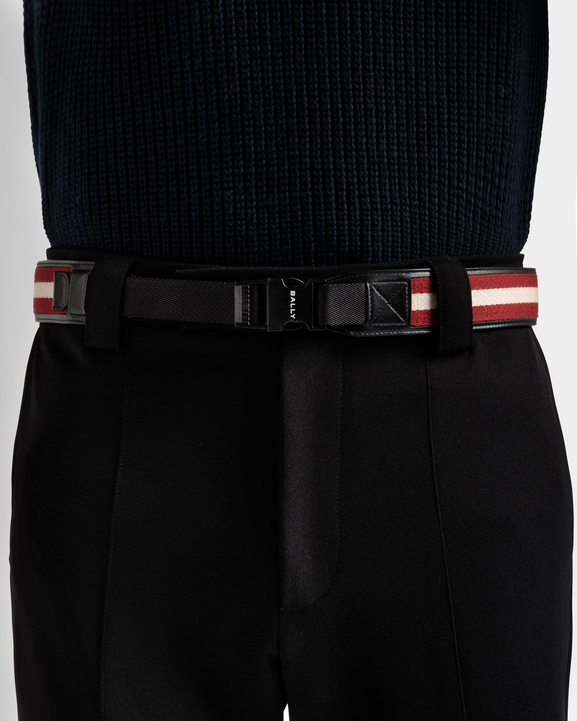 Ceinture Tobyn 40 mm En Cuir Et Tissu Rouge, Blanc Et Noir - Homme - Bally - 03