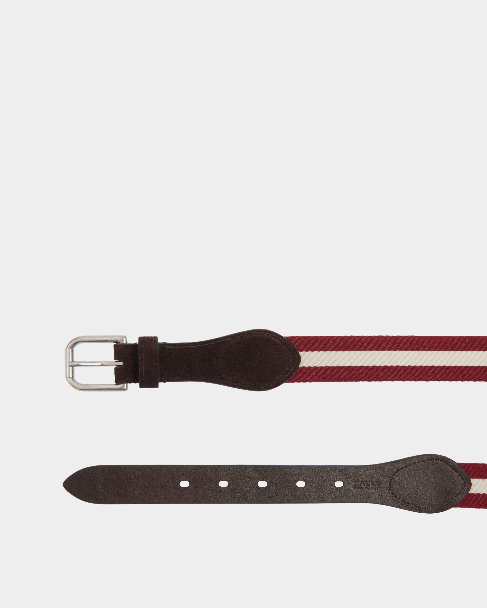Melvin 35mm Belt in Red and White Fabric And Suede - Men's - Bally - 02