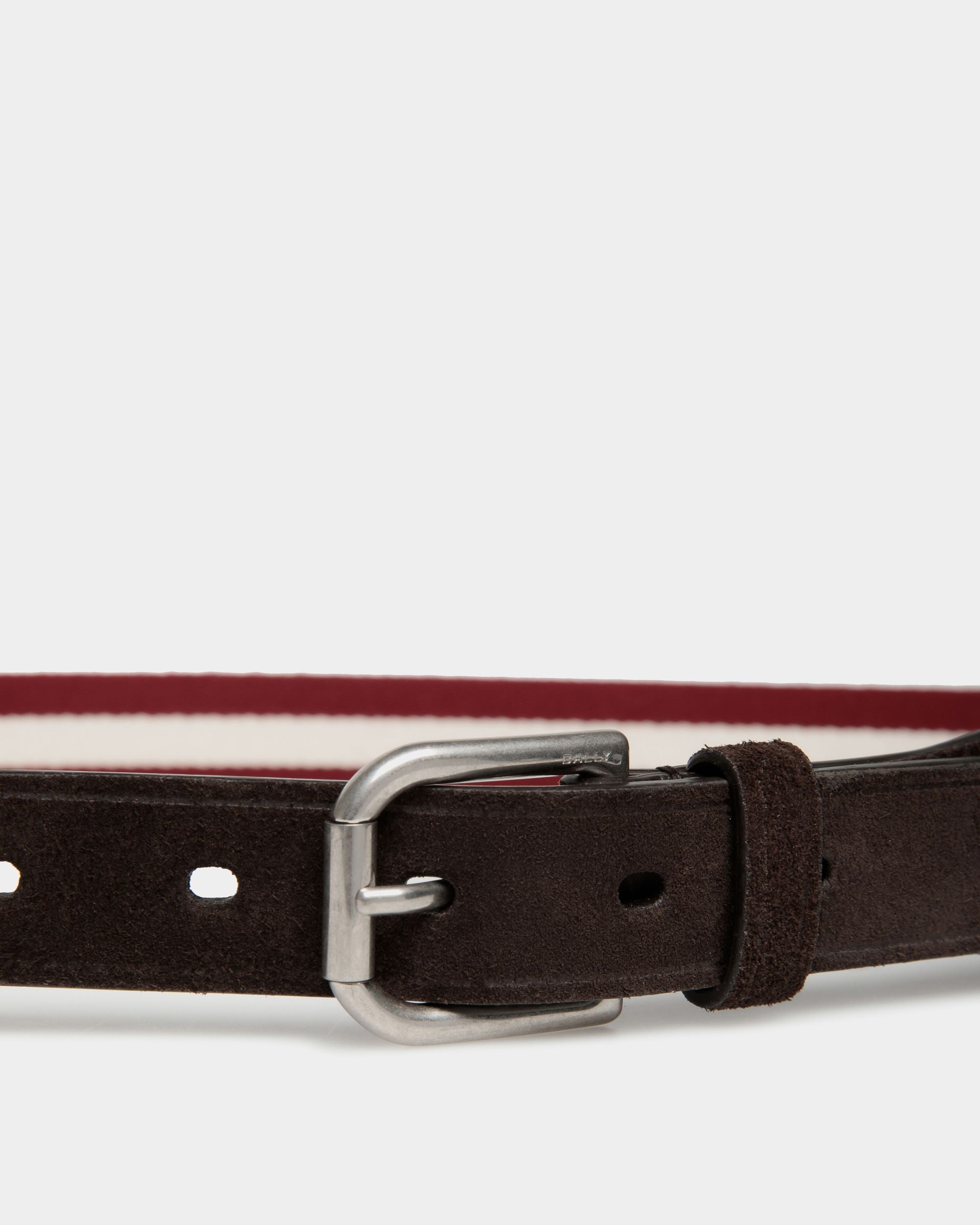 Melvin 35mm Belt in Red and White Fabric And Suede - Men's - Bally - 03