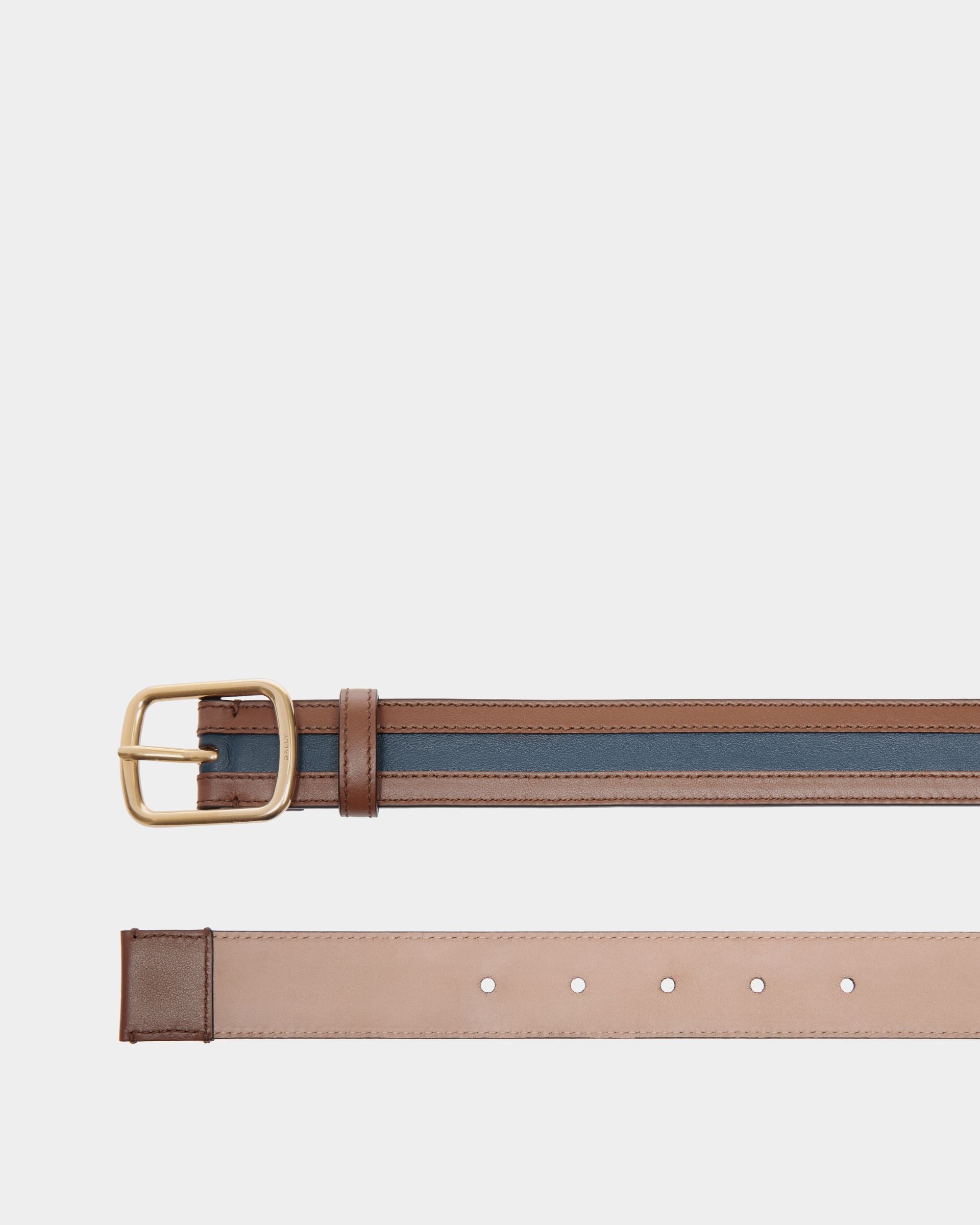 Orson 30mm Belt in Brown And Navy Blue Leather - Men's - Bally - 02