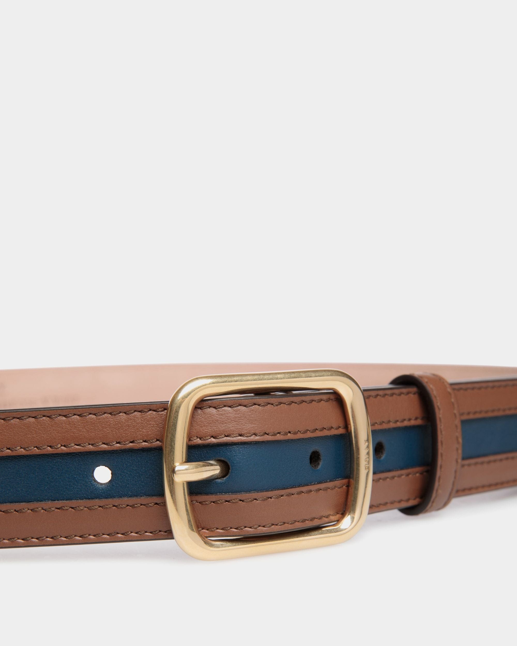 Orson 30mm Belt in Brown And Navy Blue Leather - Men's - Bally - 03