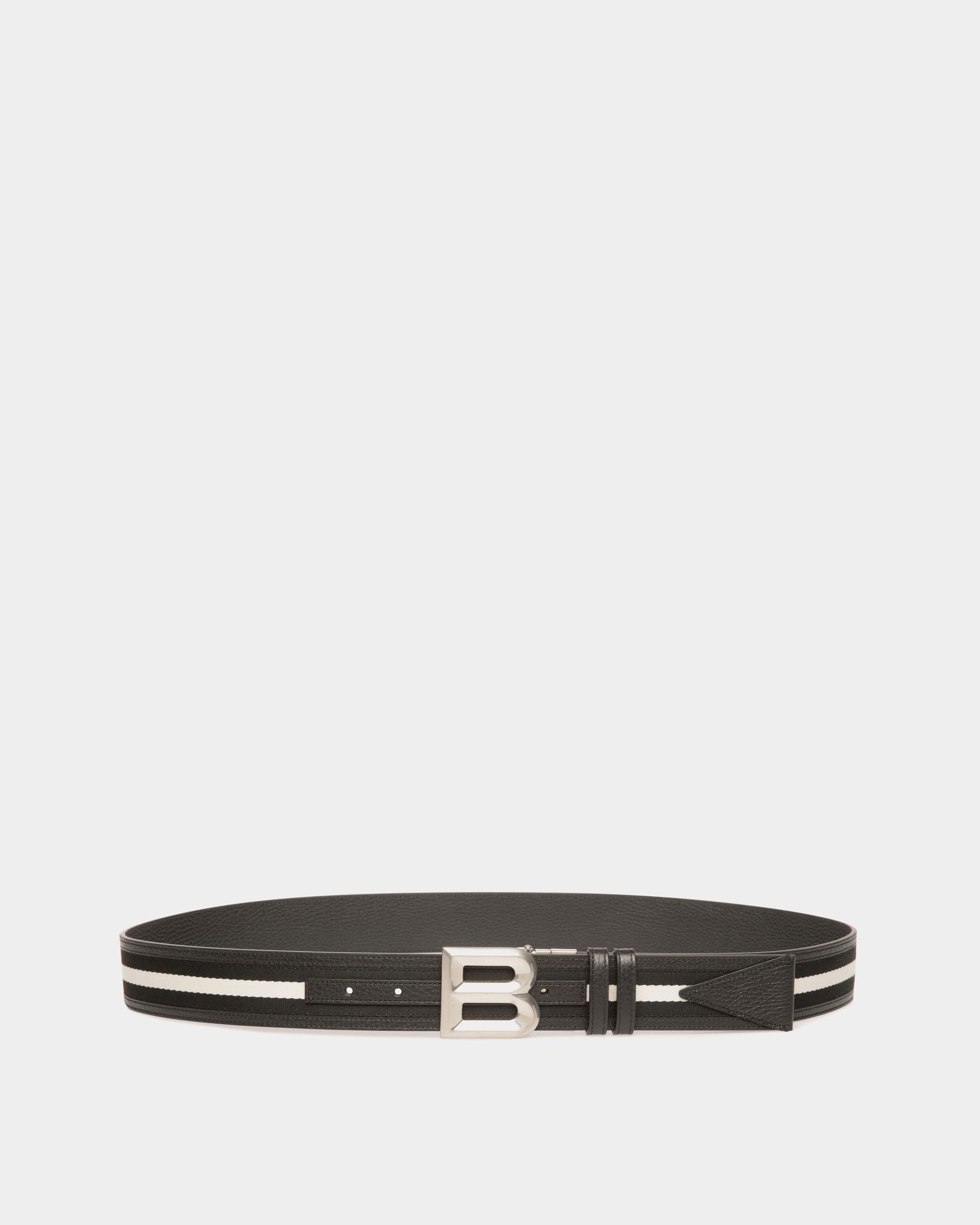 B Bold 40mm Reversible Belt in Black and White Fabric And Leather - Men's - Bally - 01