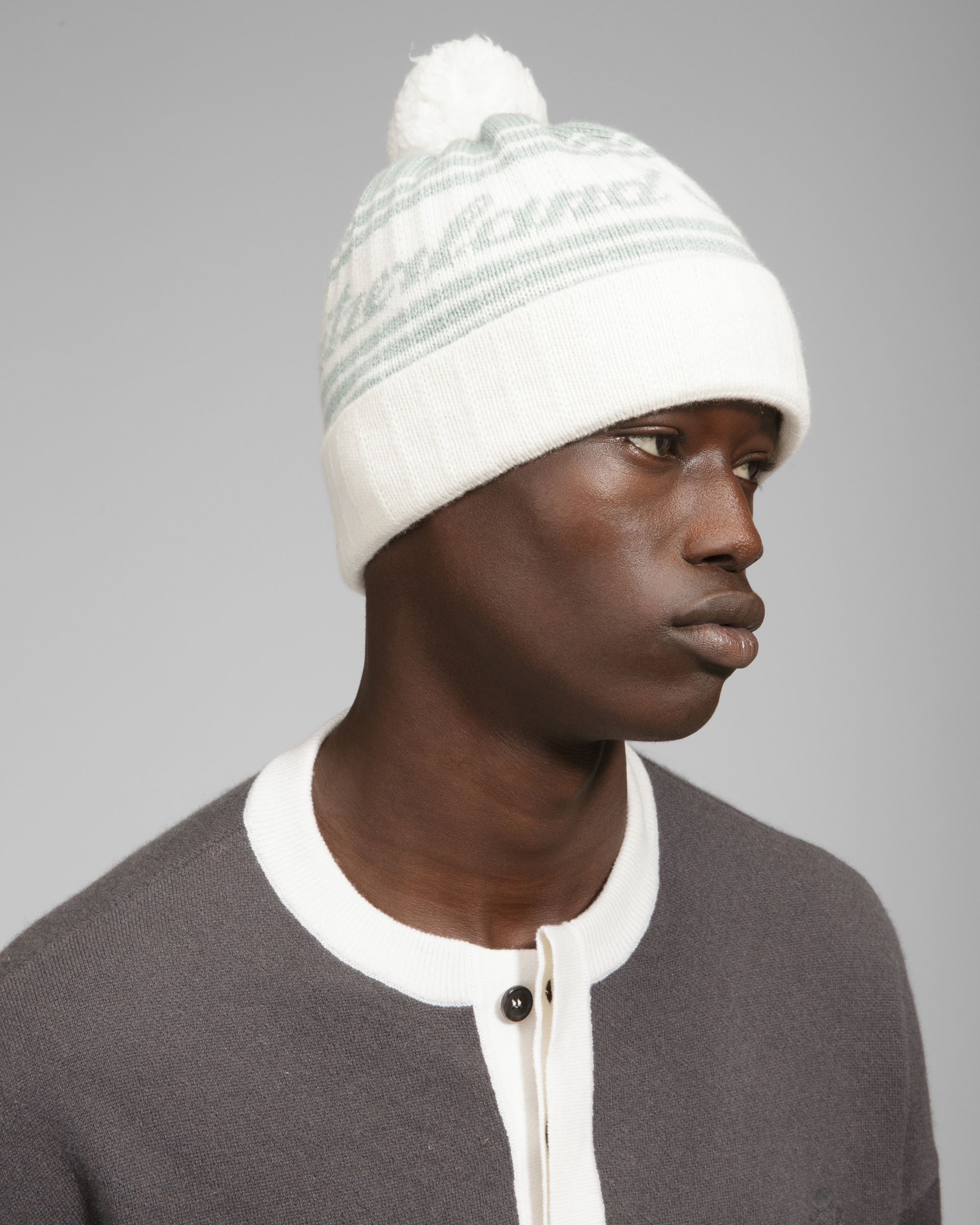 Bonnet Switzerland En Laine Jacquard Bleu Clair Et Ivoire - Homme - Bally - 02