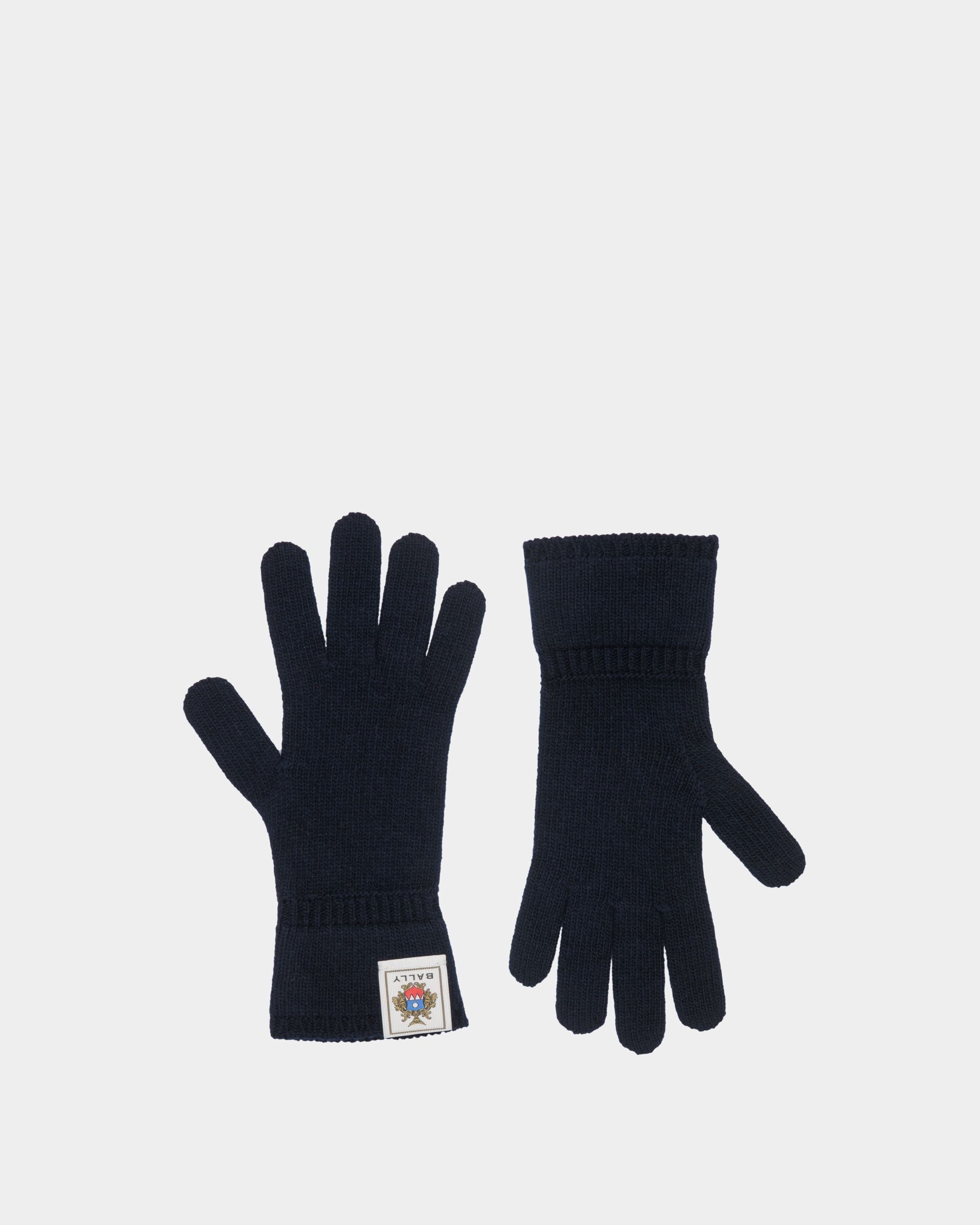 Handschuhe Aus Wolle In Navy Blue Mit Bally Crest Logo - Herren - Bally - 01