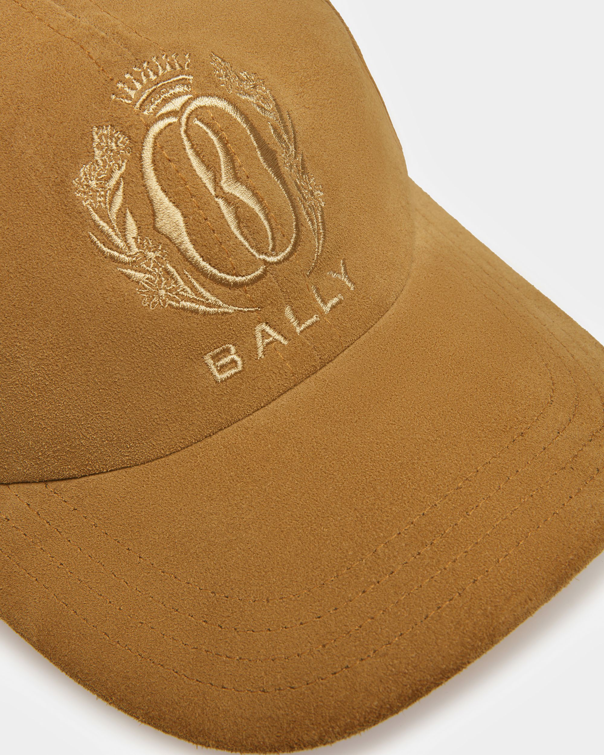 Cappello Da Baseball Ricamato In Pelle Ocra - Uomo - Bally - 04
