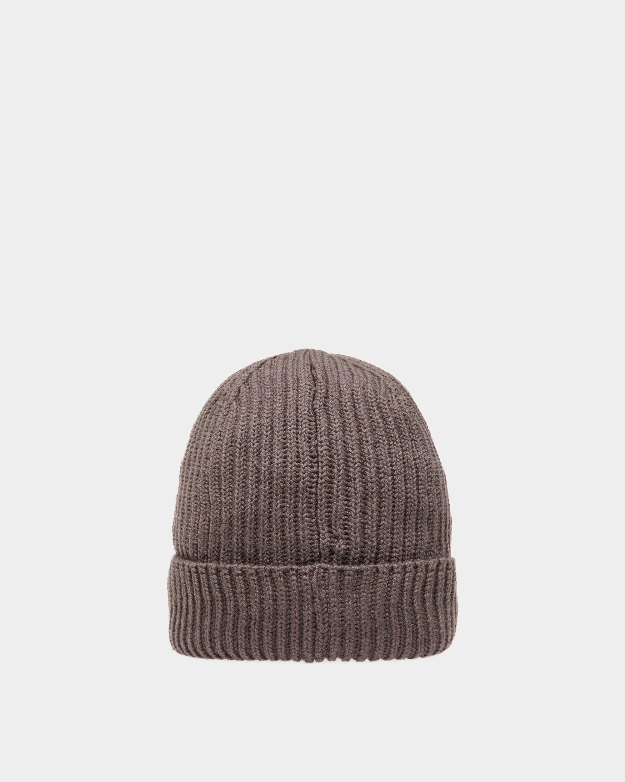 Ribbed Beanie Hat In Dark Mineral Wool - Men's - Bally - 02