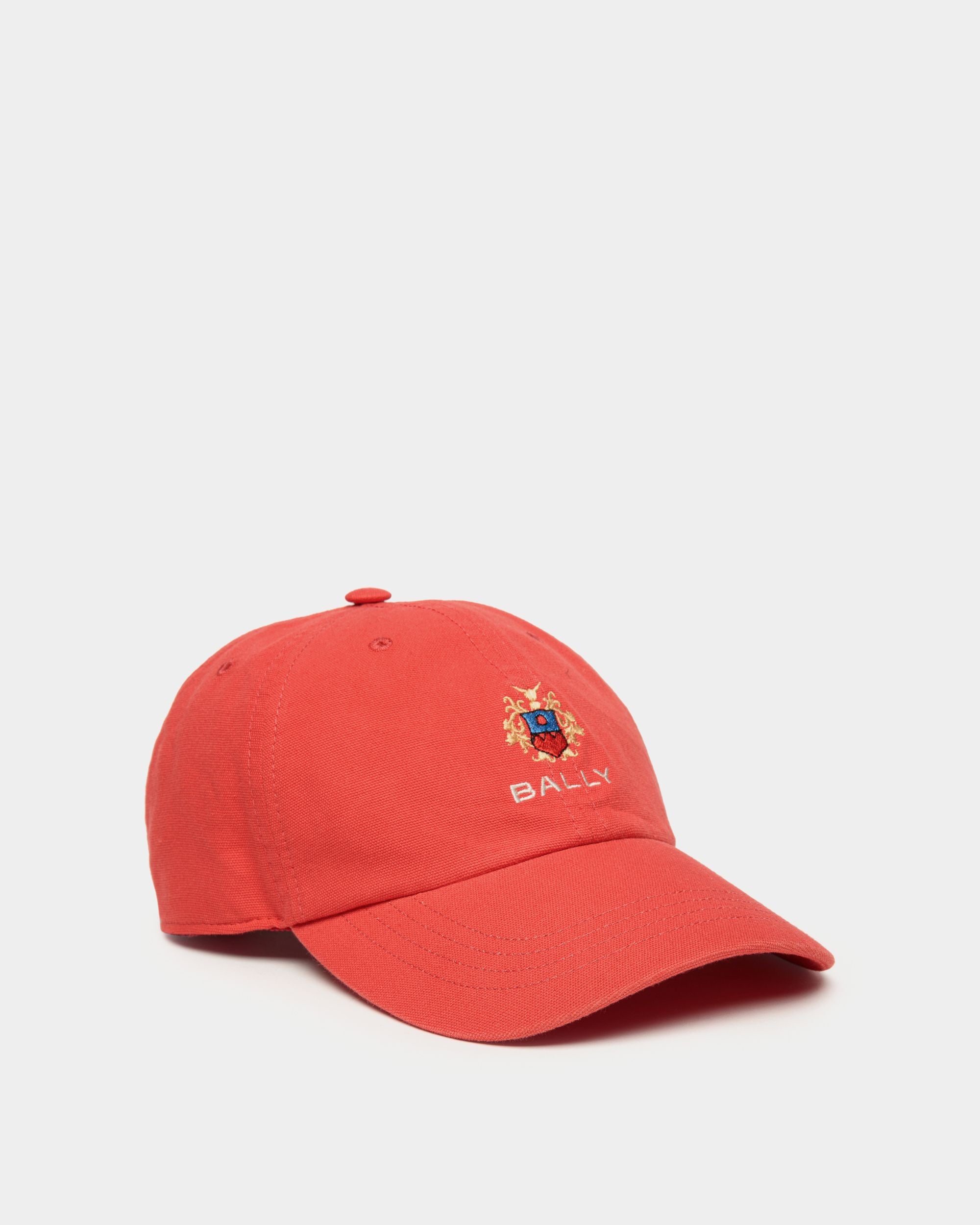Baseball Hat With a Bally Crest Logo In Candy Red Cotton - Men's - Bally - 01