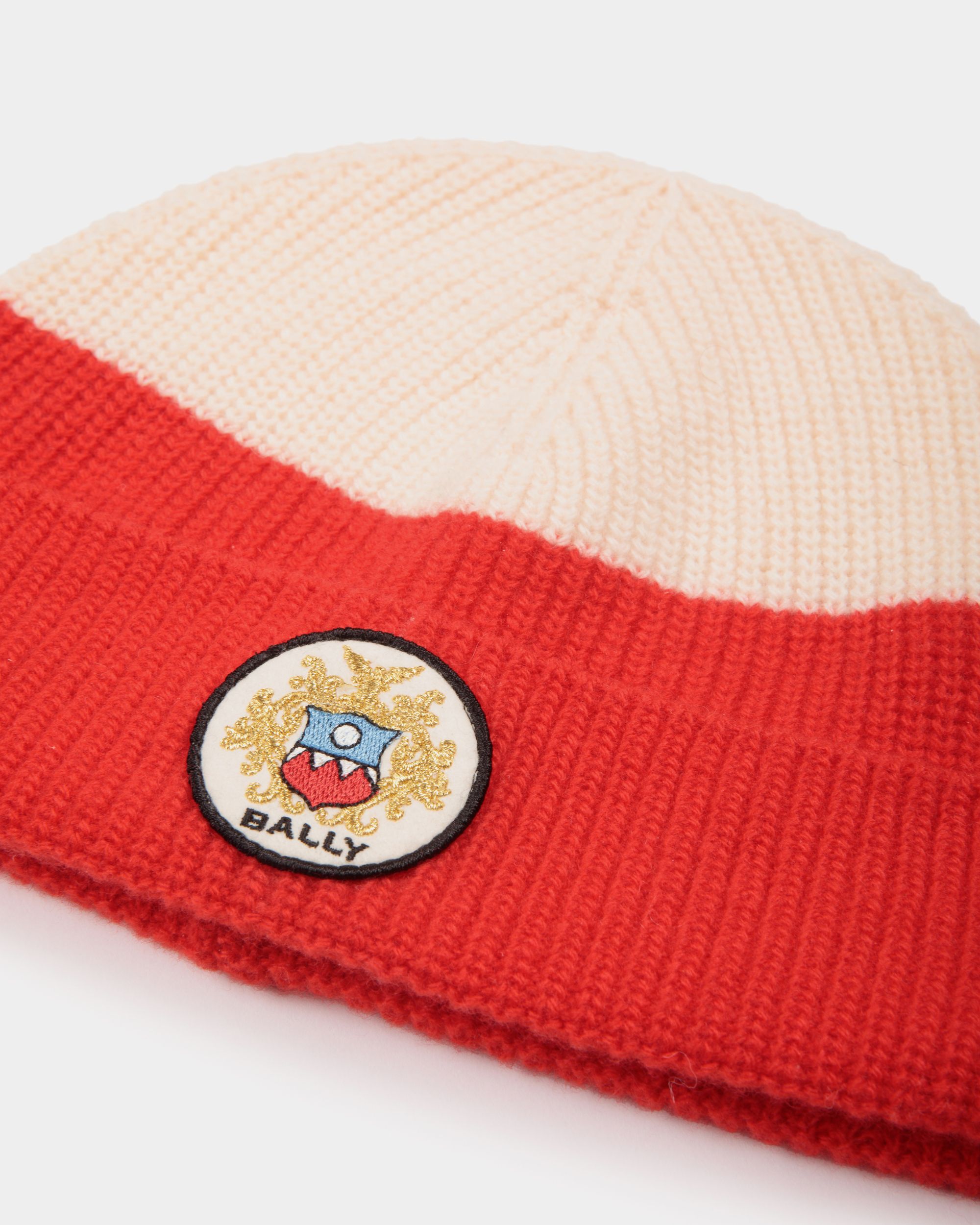 Bonnet Avec Logo Bally Crest En Laine Candy Red Et Ivoire - Homme - Bally - 03