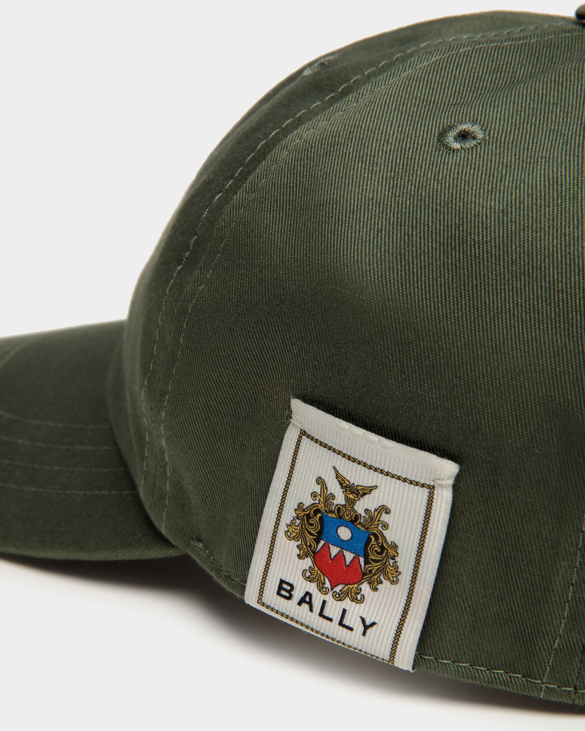 Baseball Hat With Bally Crest Logo In Military Green Cotton - Men's - Bally - 04