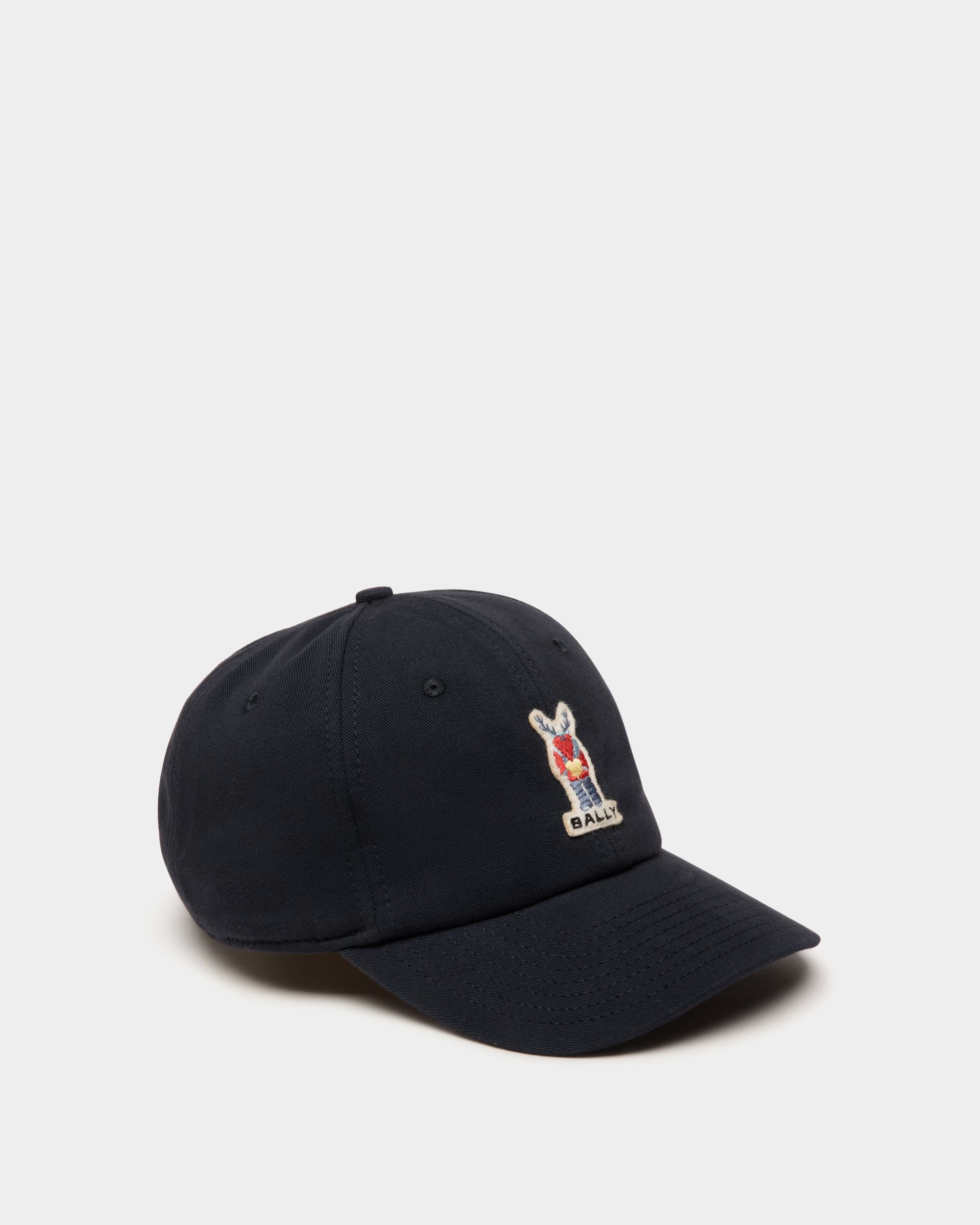 Baseball Hat With Bally Crest Label In Navy Blue Cotton - Men's - Bally - 01
