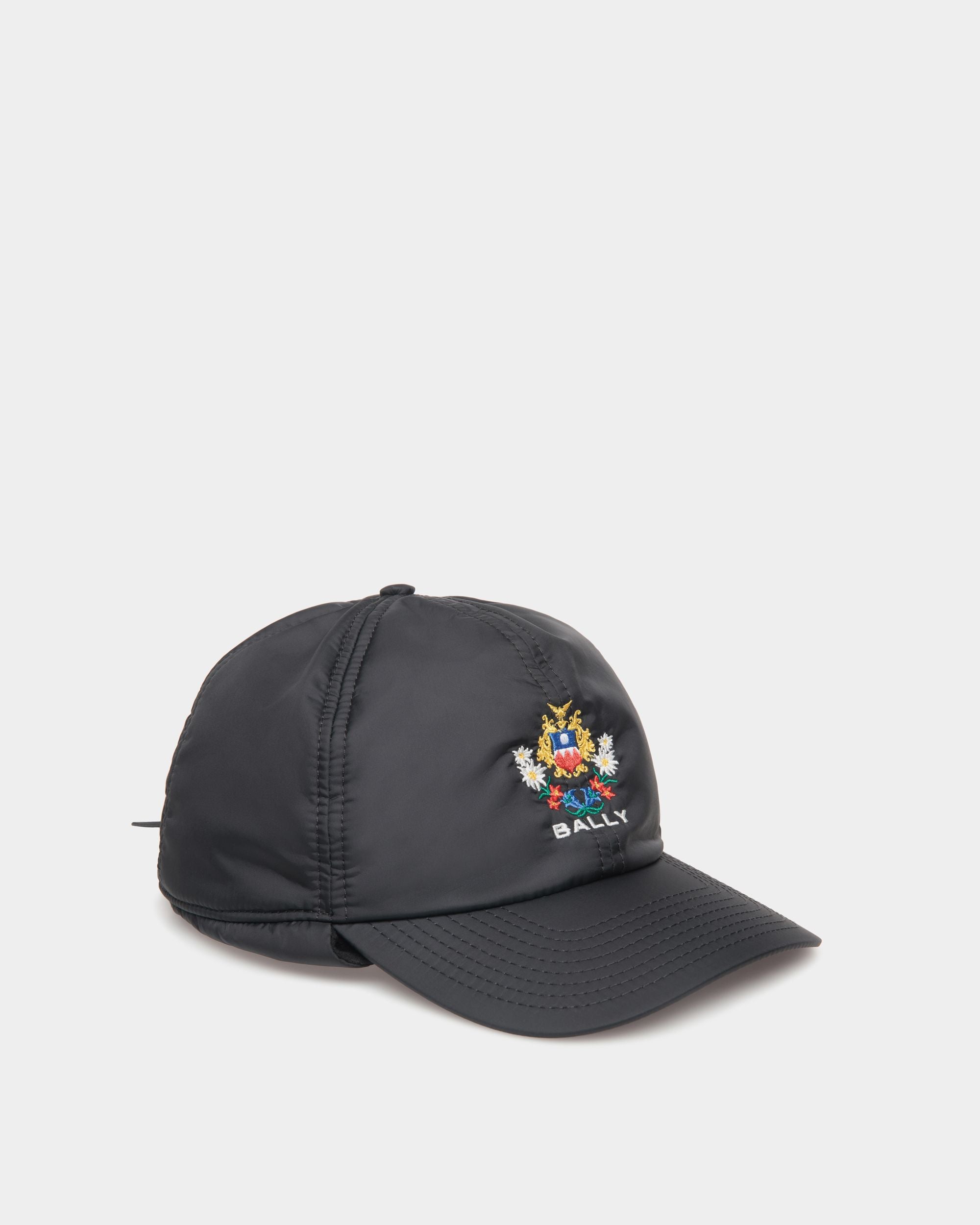 Cappello Aviator Winter Capsule In Nylon Riciclato Nero Con Ricamo Alpine Flowers - Uomo - Bally - 01