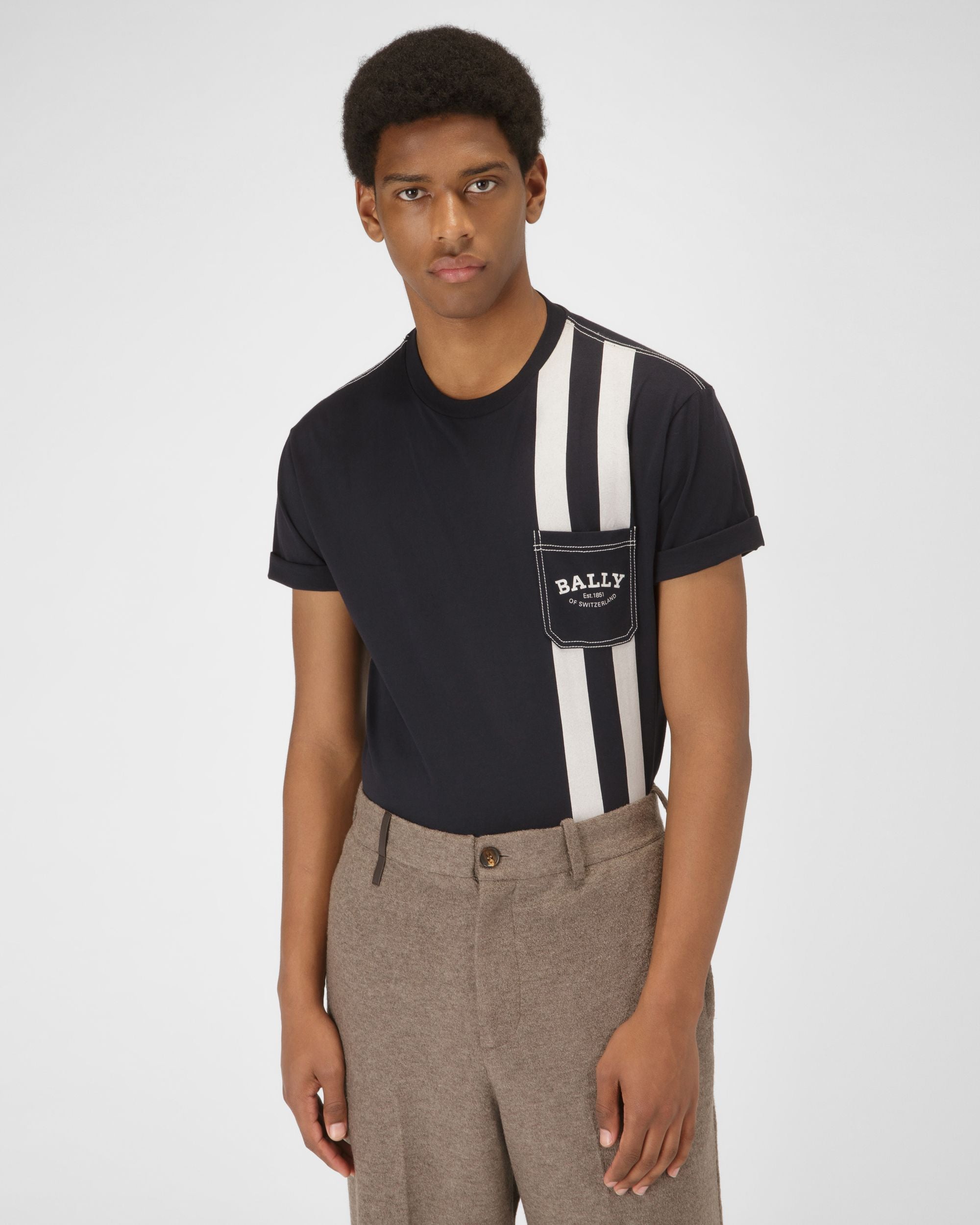 T-Shirt Con Bally Stripe In Cotone Colore Blu Navy - Uomo - Bally - 01