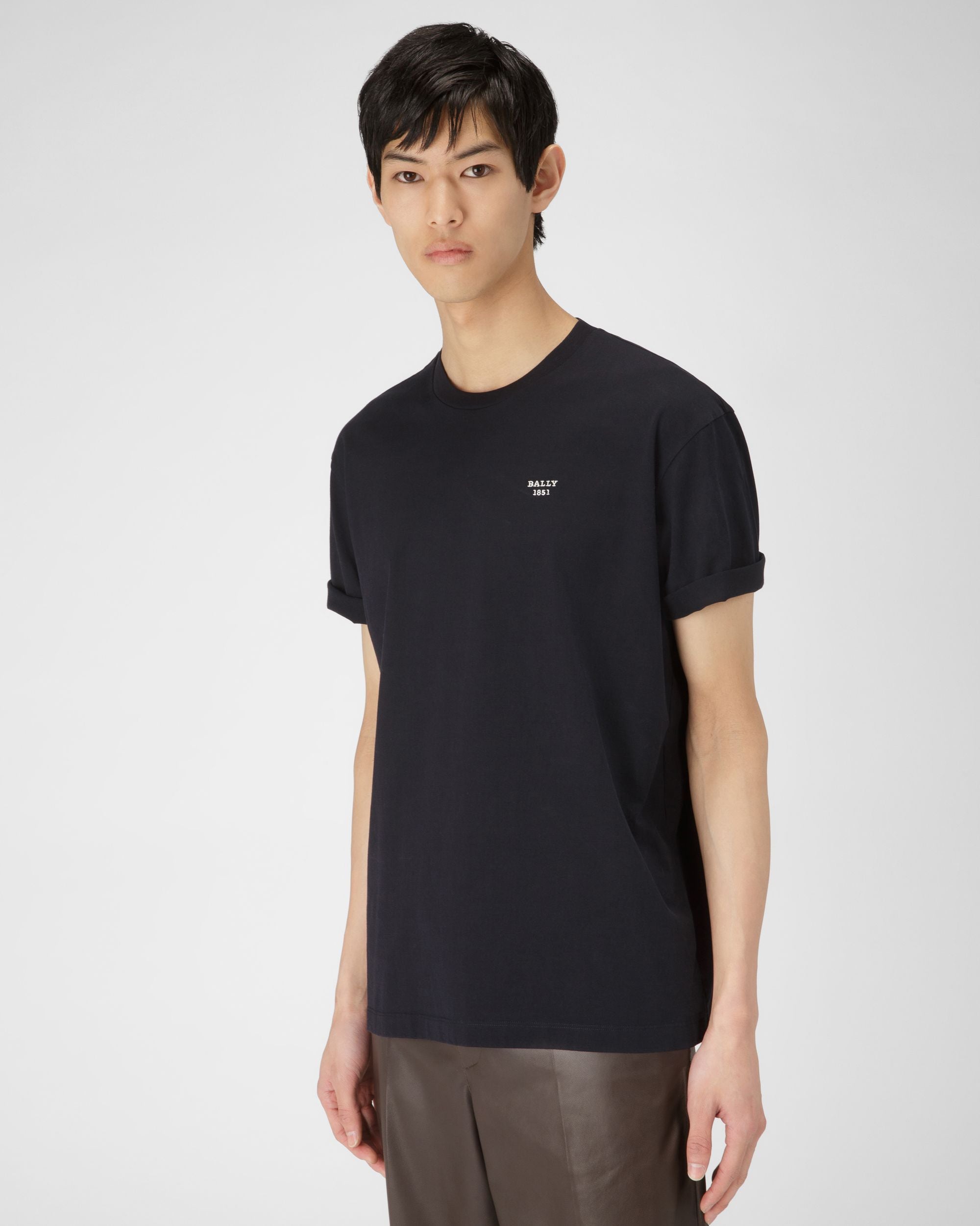 T-Shirt En Coton Biologique Bleu Marine - Homme - Bally - 01
