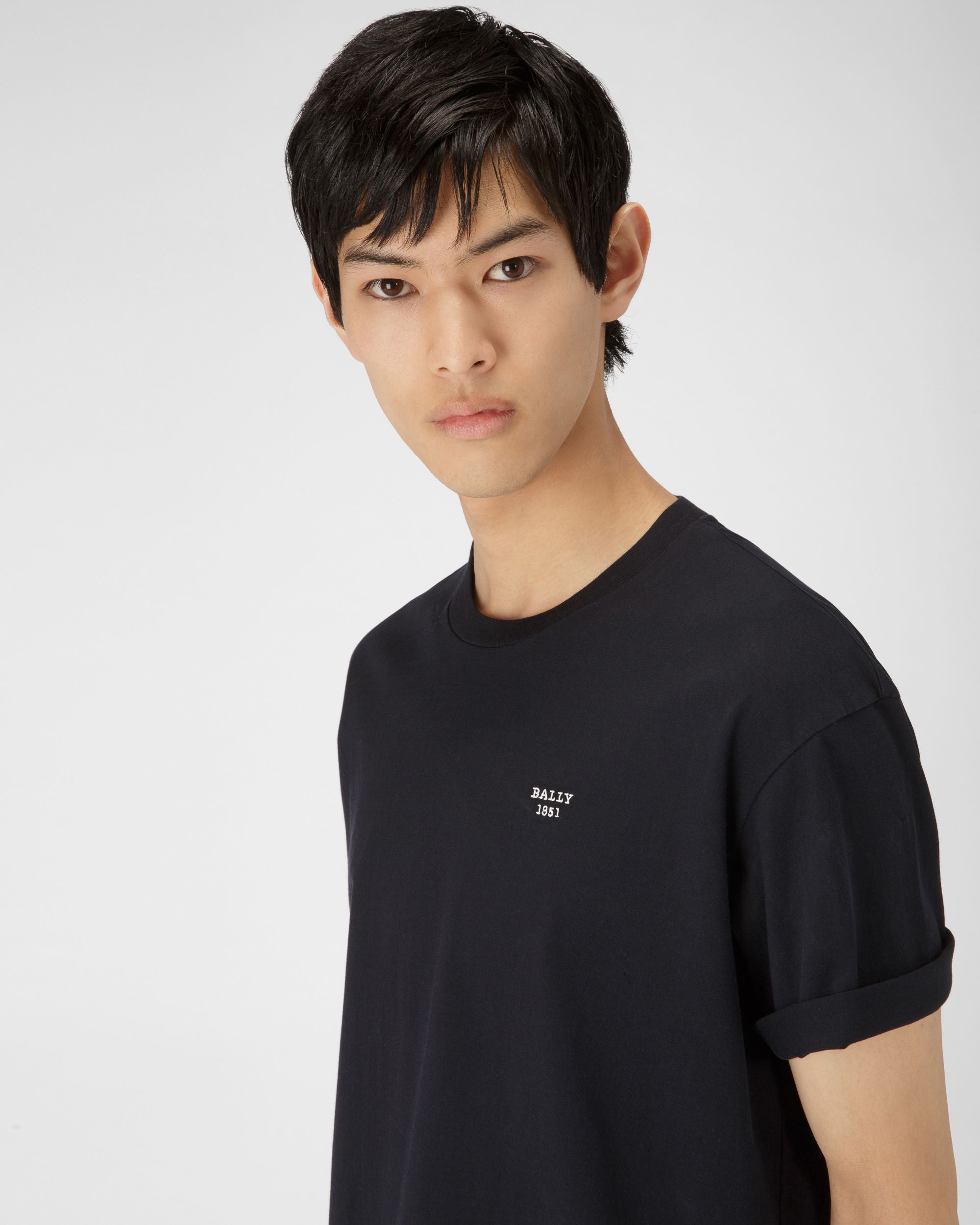 T-Shirt En Coton Biologique Bleu Marine - Homme - Bally - 02