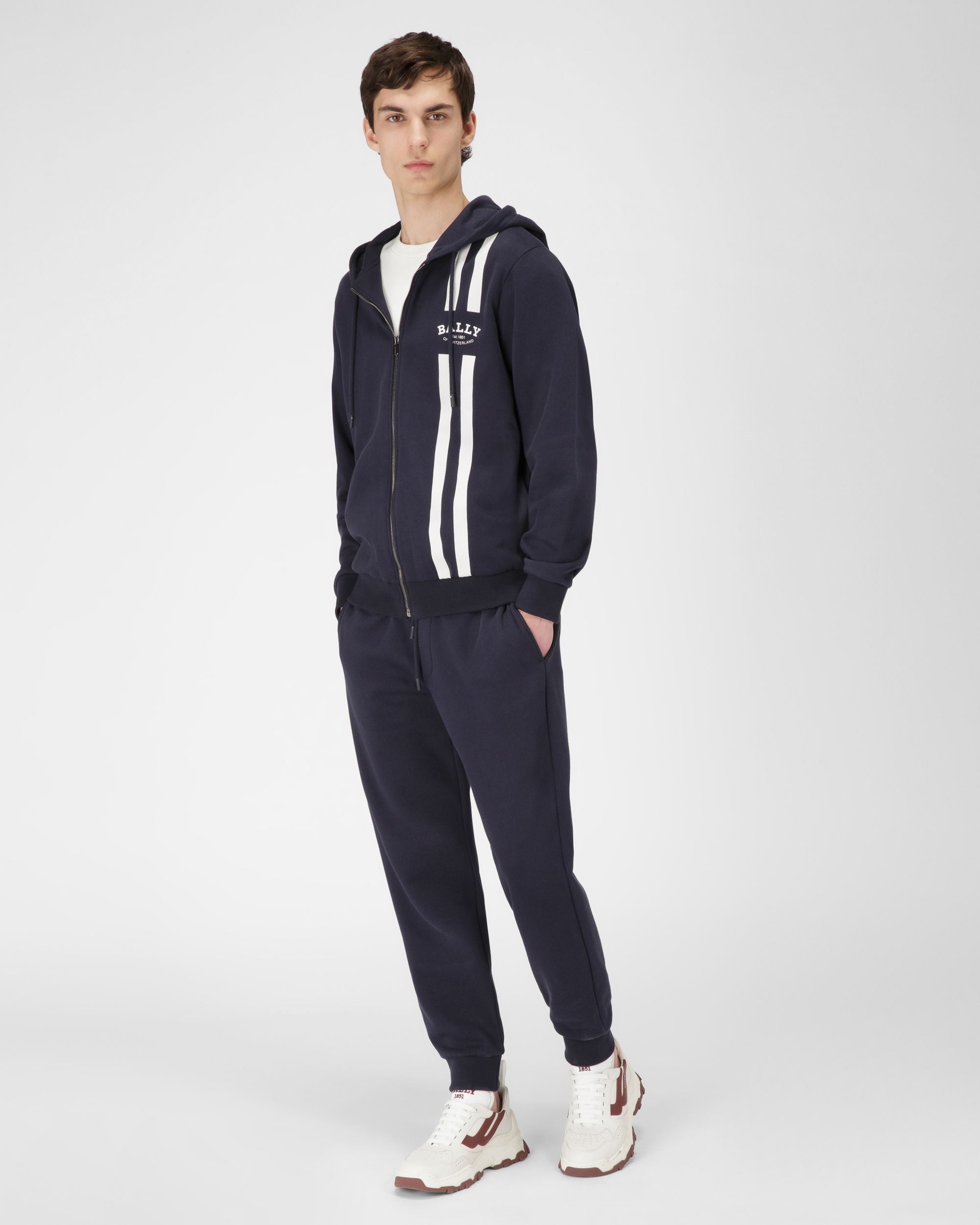 Pantalon De Survêtement En Coton Mélangé Bleu Marine - Homme - Bally - 04