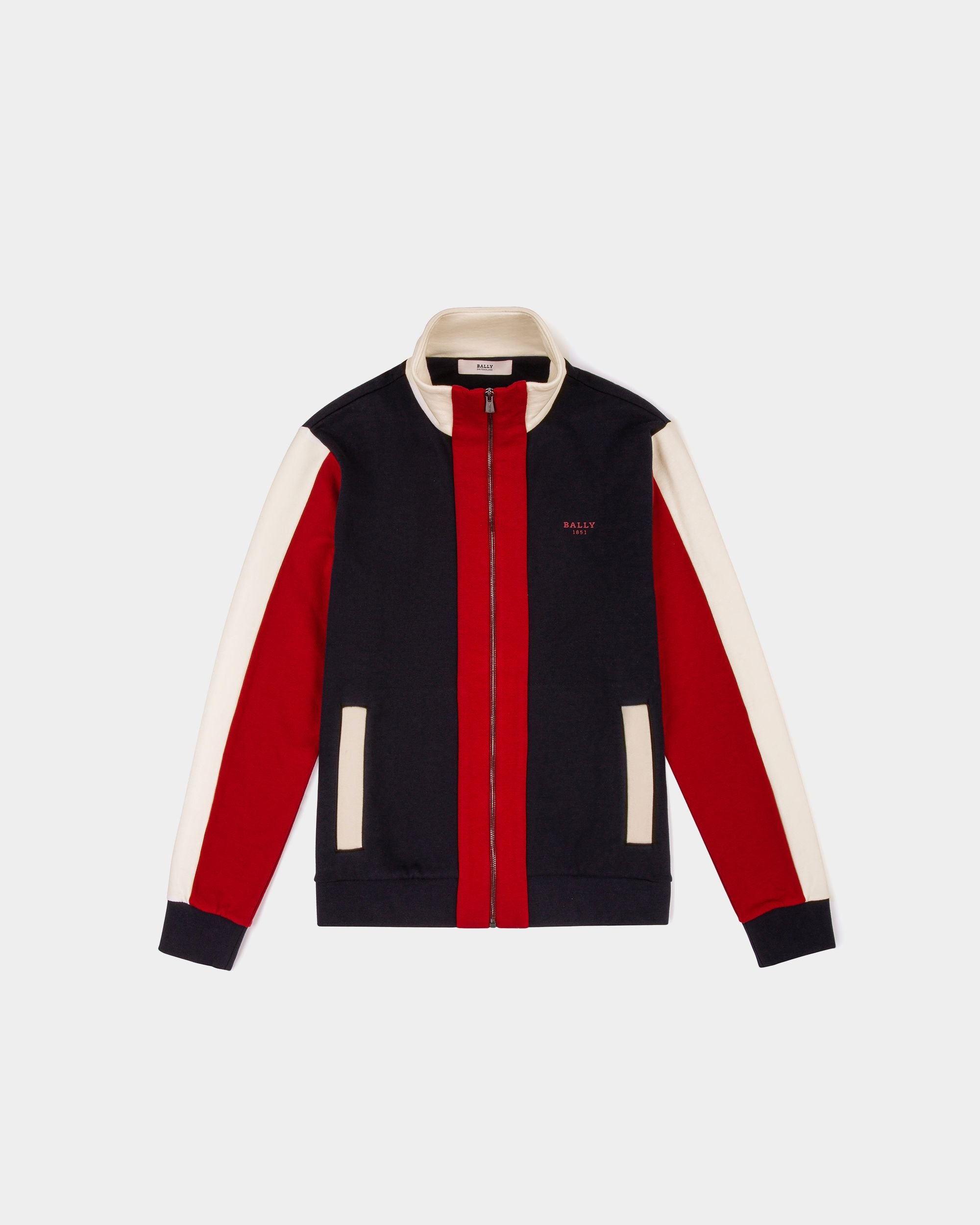 Baumwoll-Sweatjacke Baumwoll-Sweatjacke In Marineblau Und Bally-Rot - Herren - Bally - 01