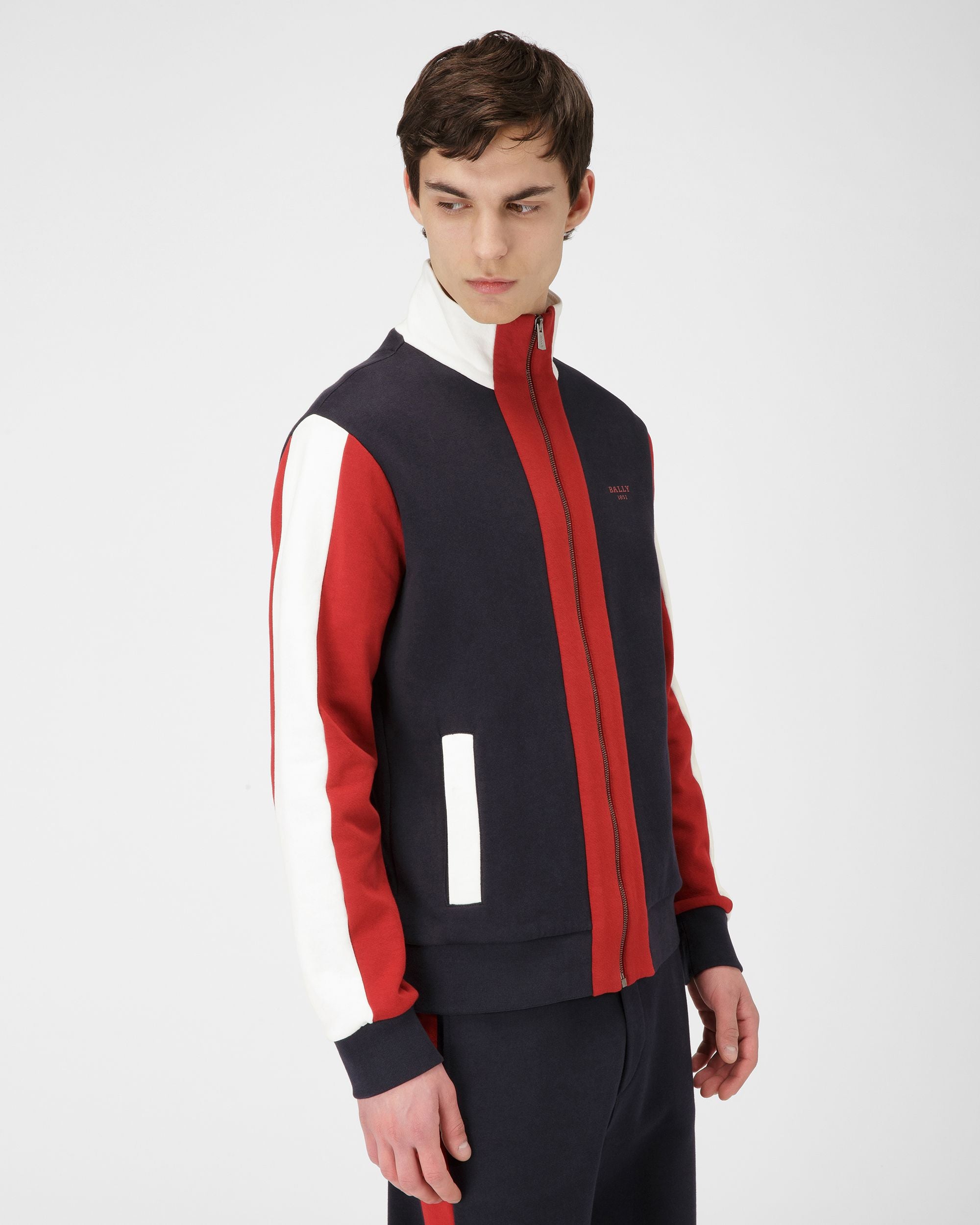 Baumwoll-Sweatjacke Baumwoll-Sweatjacke In Marineblau Und Bally-Rot - Herren - Bally - 03