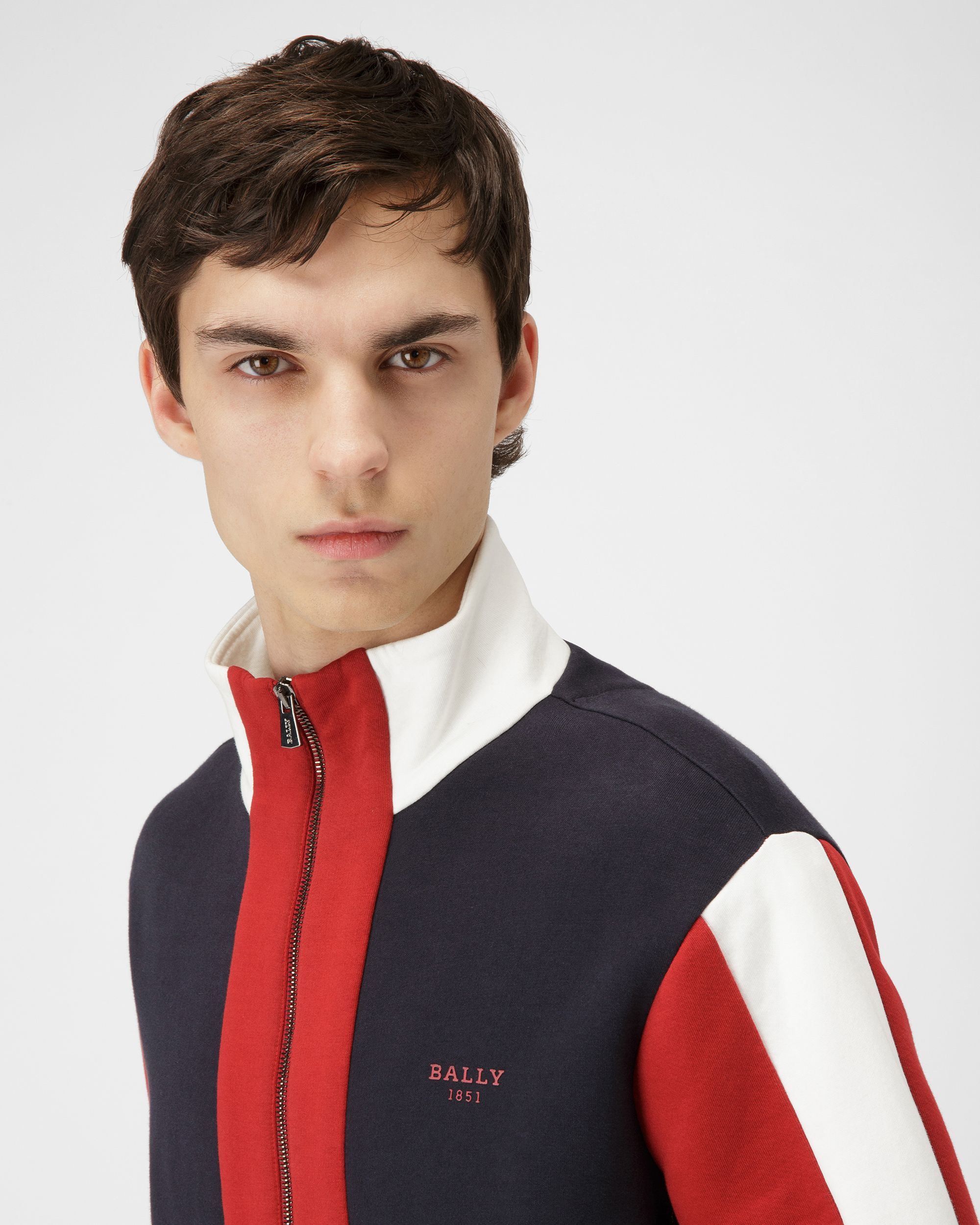 Baumwoll-Sweatjacke Baumwoll-Sweatjacke In Marineblau Und Bally-Rot - Herren - Bally - 04
