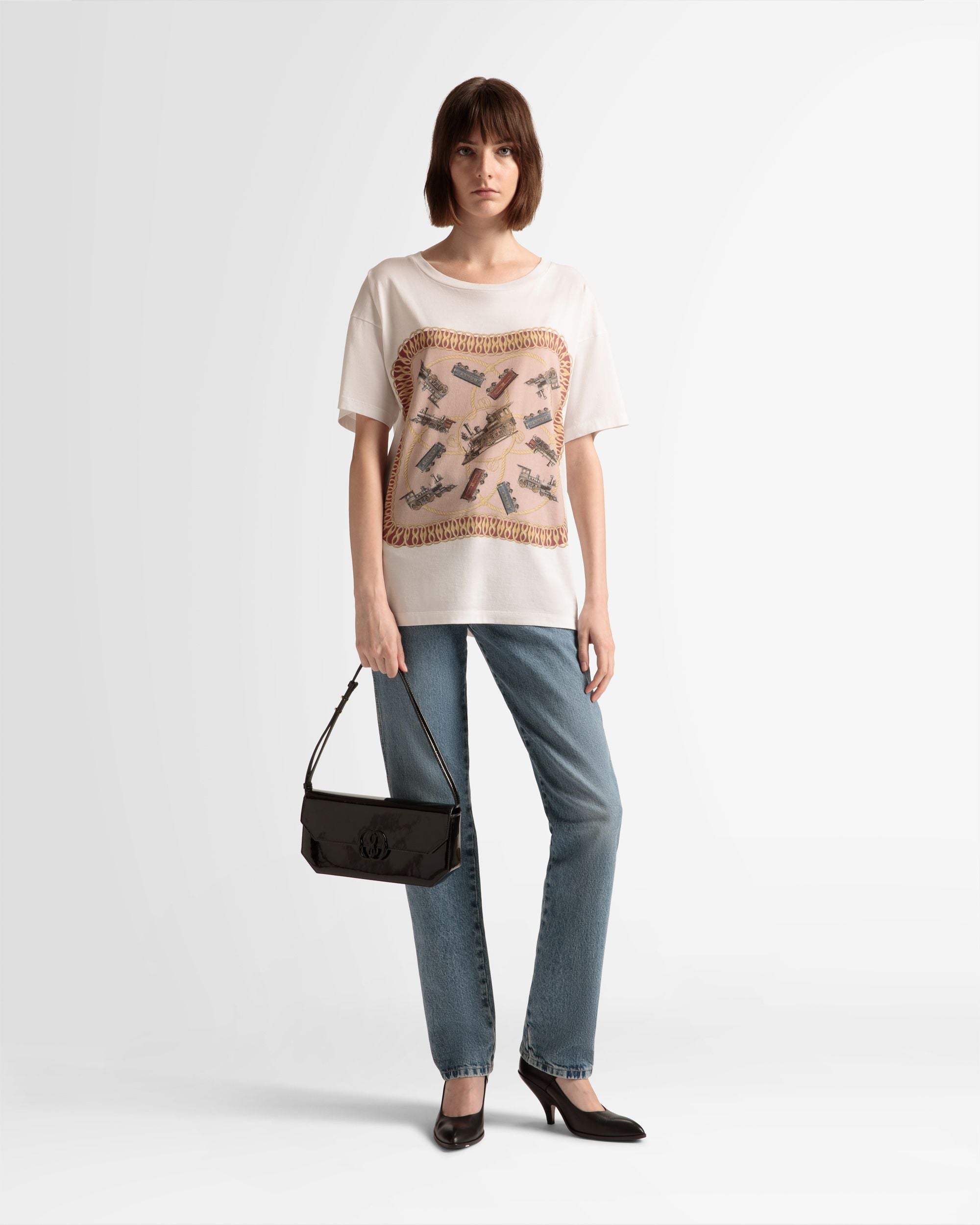 T-Shirt Stampa Train In Cotone Bianco - Uomo - Bally - 02