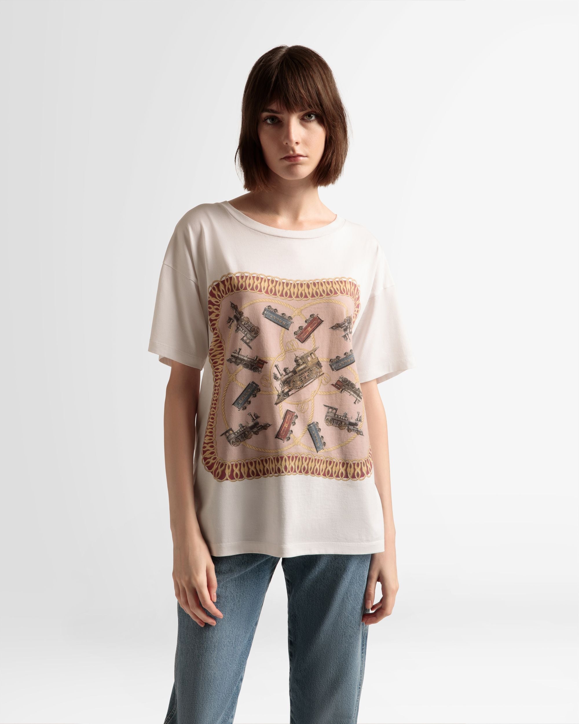 T-Shirt Stampa Train In Cotone Bianco - Uomo - Bally - 03