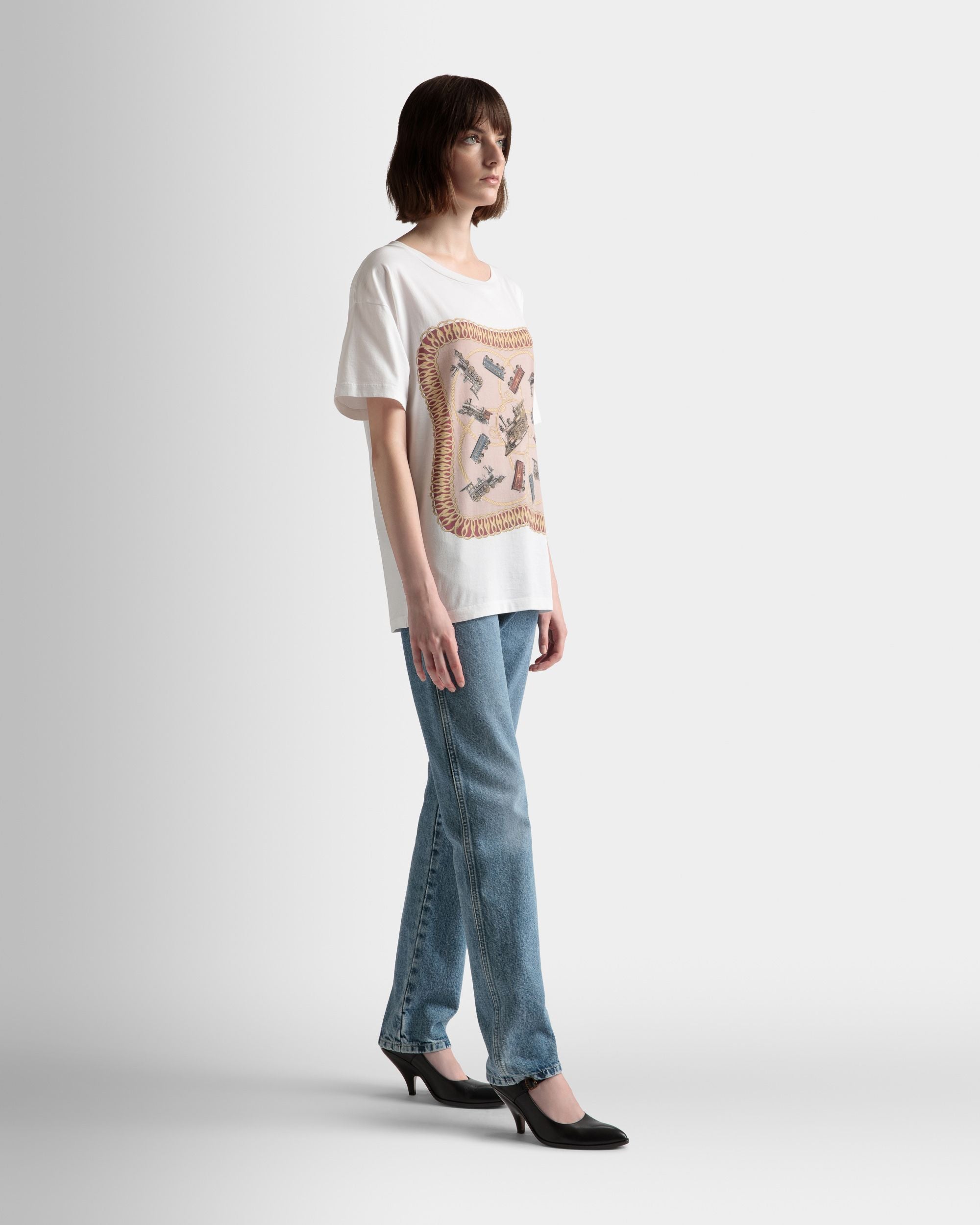 T-Shirt Stampa Train In Cotone Bianco - Uomo - Bally - 05