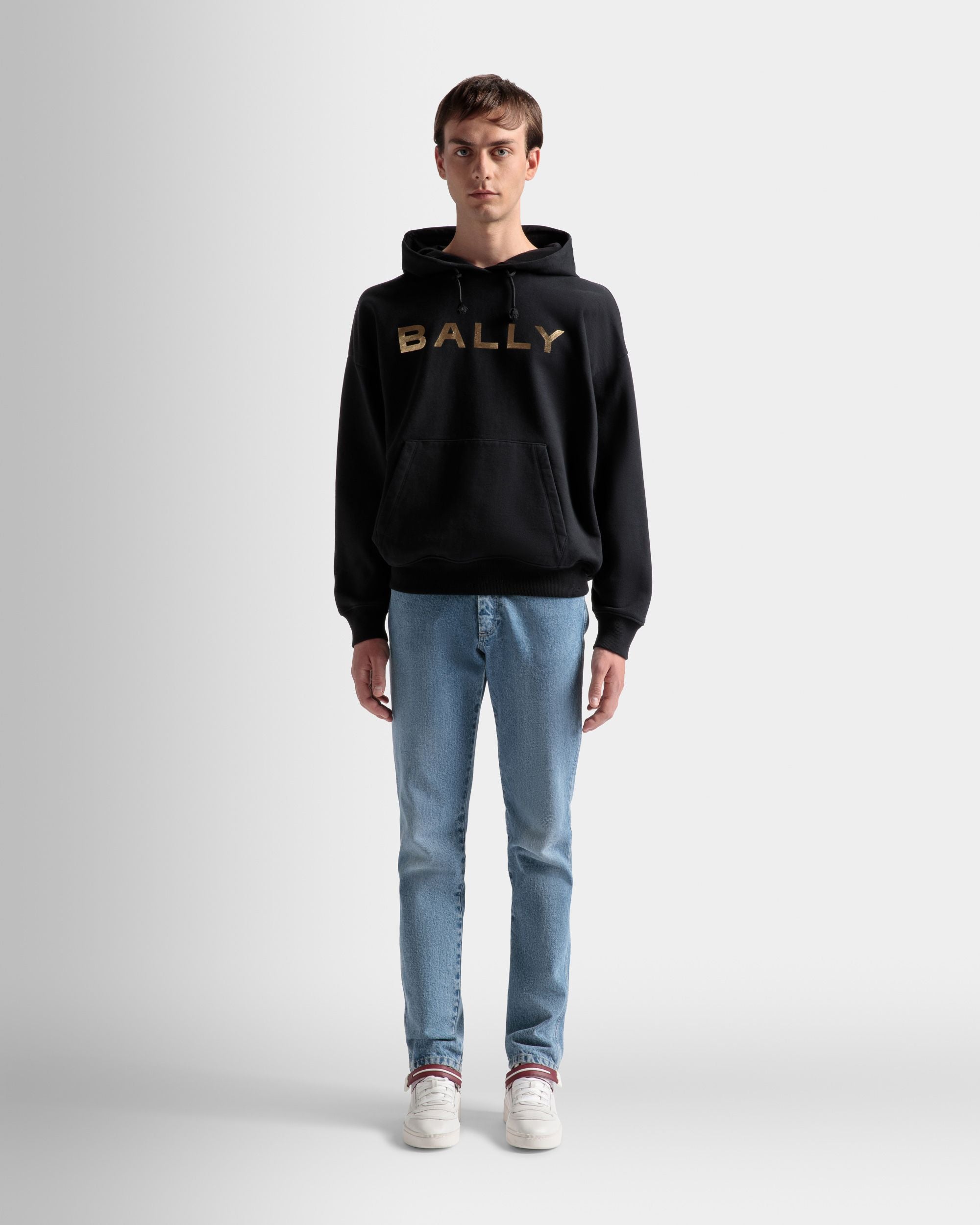 Felpa Con Cappuccio E Logo In Cotone Nero - Uomo - Bally - 02