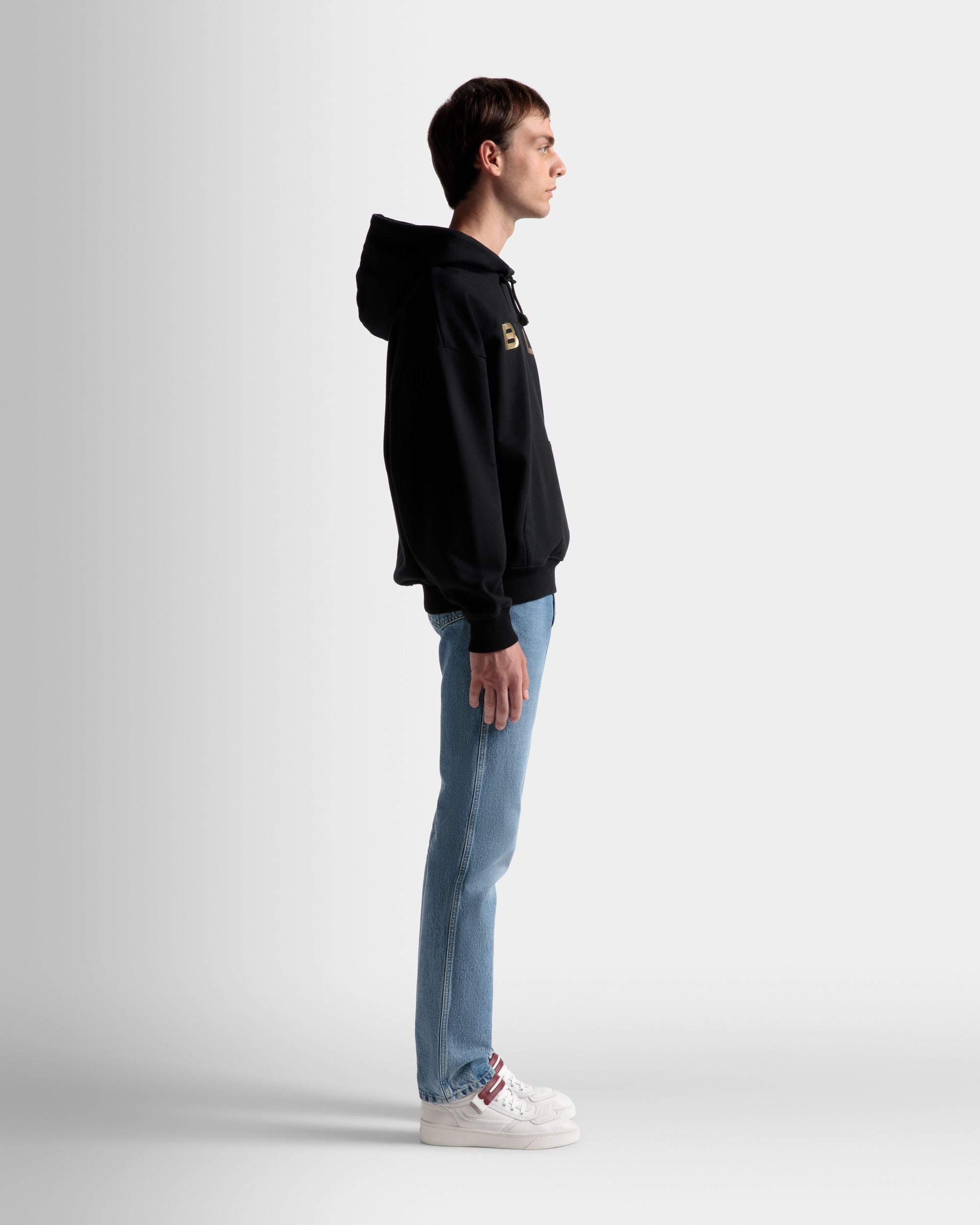 Felpa Con Cappuccio E Logo In Cotone Nero - Uomo - Bally - 05