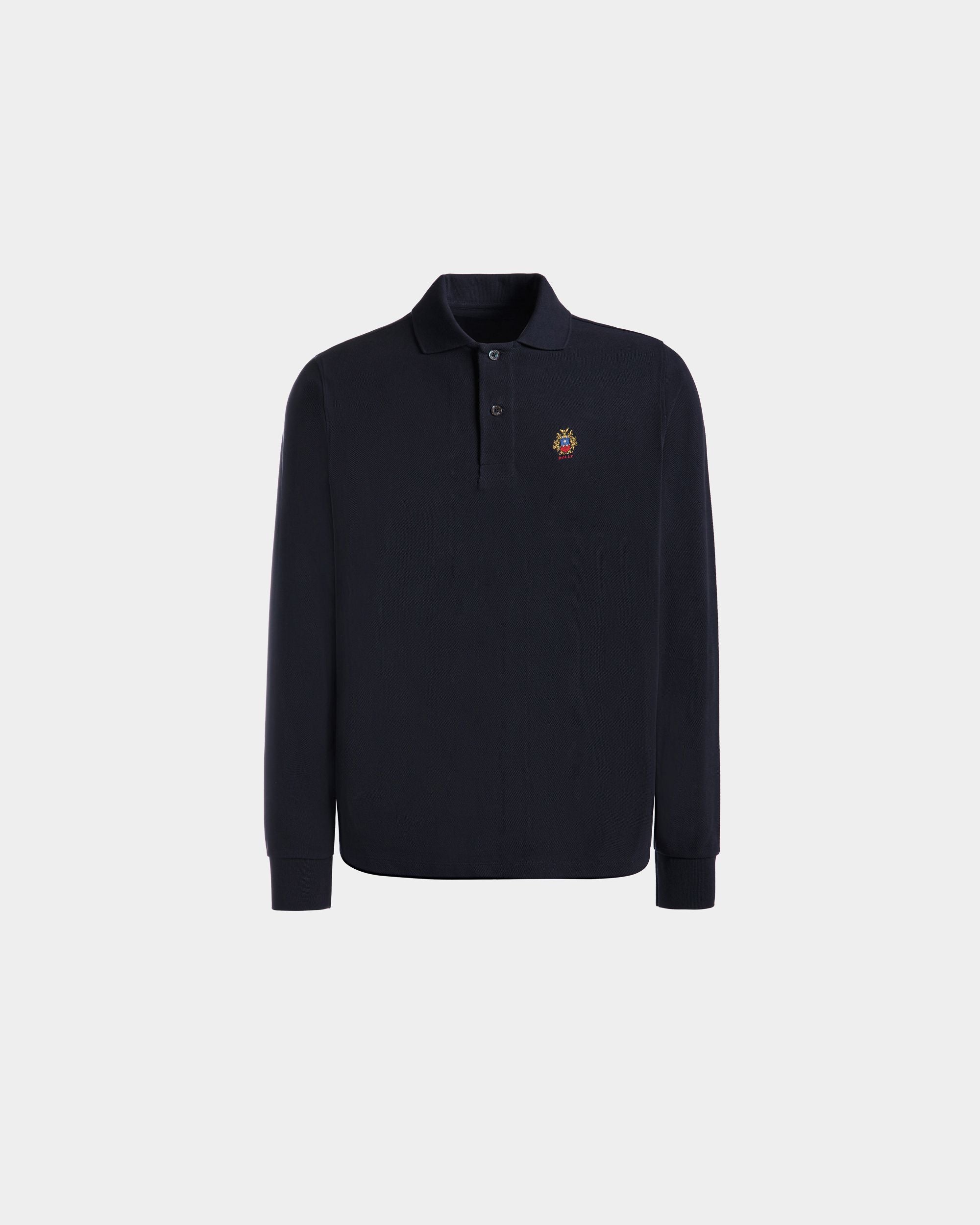 Long Sleeve Polo Shirt in Navy Blue Cotton - Men's - Bally - 01