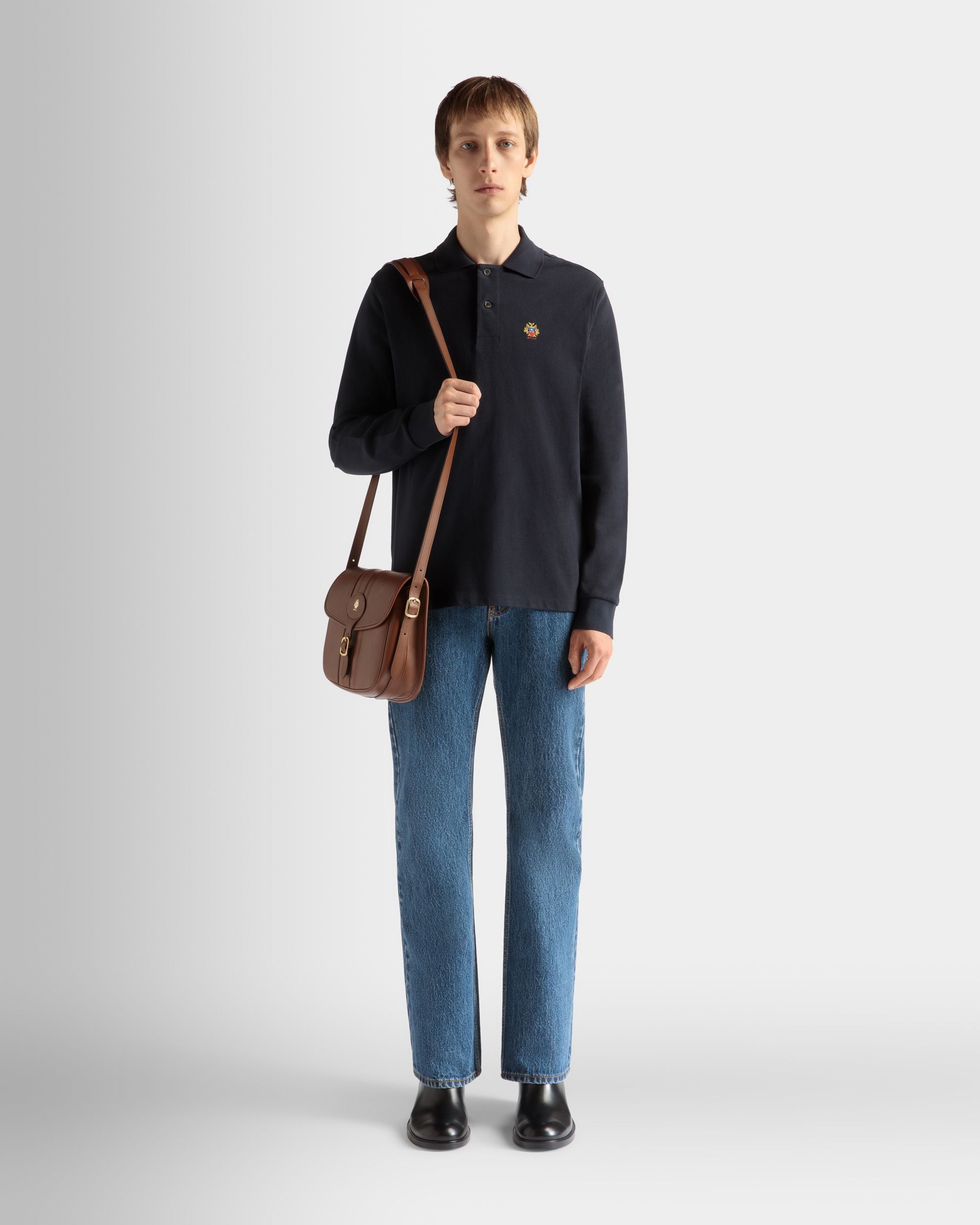 Langärmeliges Poloshirt Aus Baumwolle In Navy Blue - Herren - Bally - 02