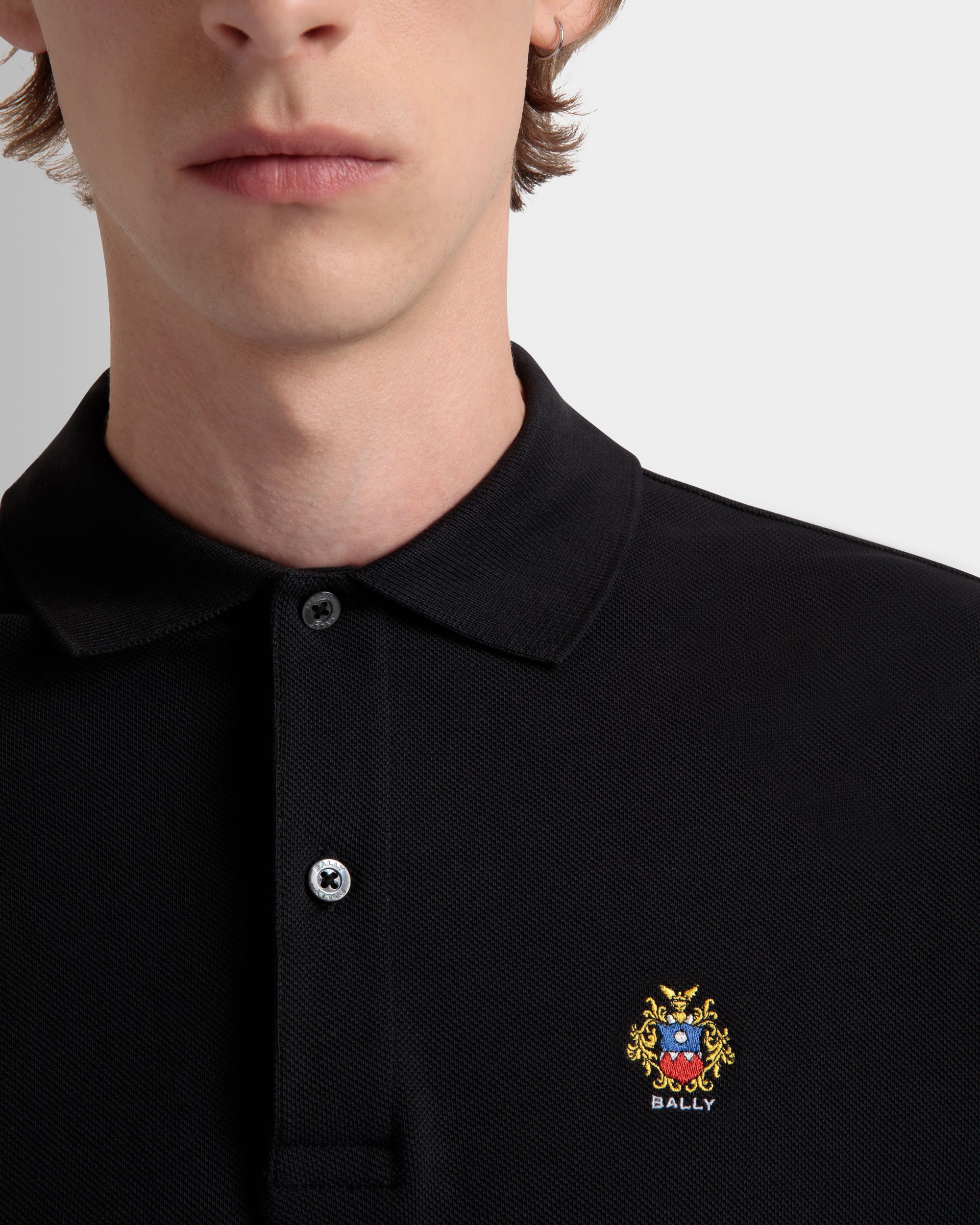 Polo In Cotone Nero Con Logo Bally Crest - Uomo - Bally - 03