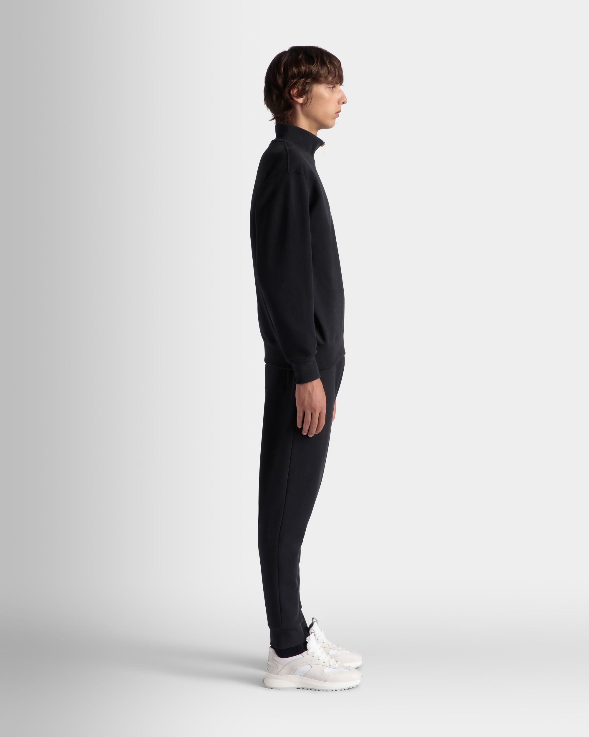 Sweat-Shirt À Col Camionneur Avec Logo Bally Crest En Coton Navy Blue - Homme - Bally - 05