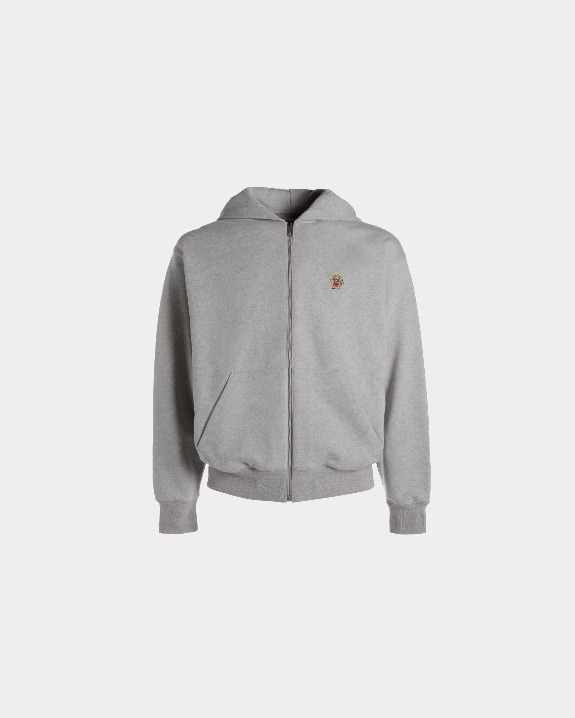 Hoodie With a Bally Crest Logo In Grey Melange Cotton - Men's - Bally - 01