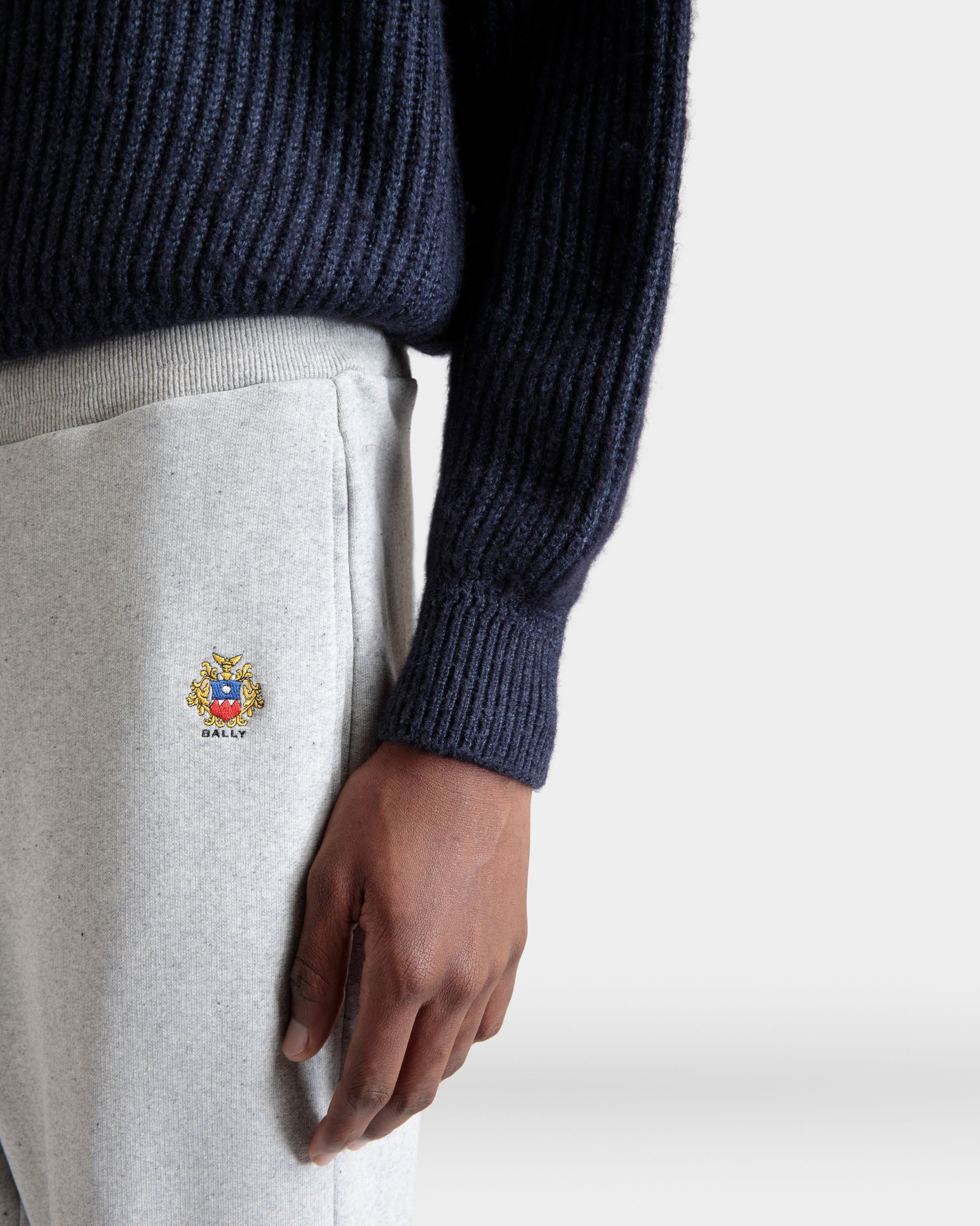 Sweatpants With a Bally Crest Logo In Grey Melange Cotton - Men's - Bally - 04