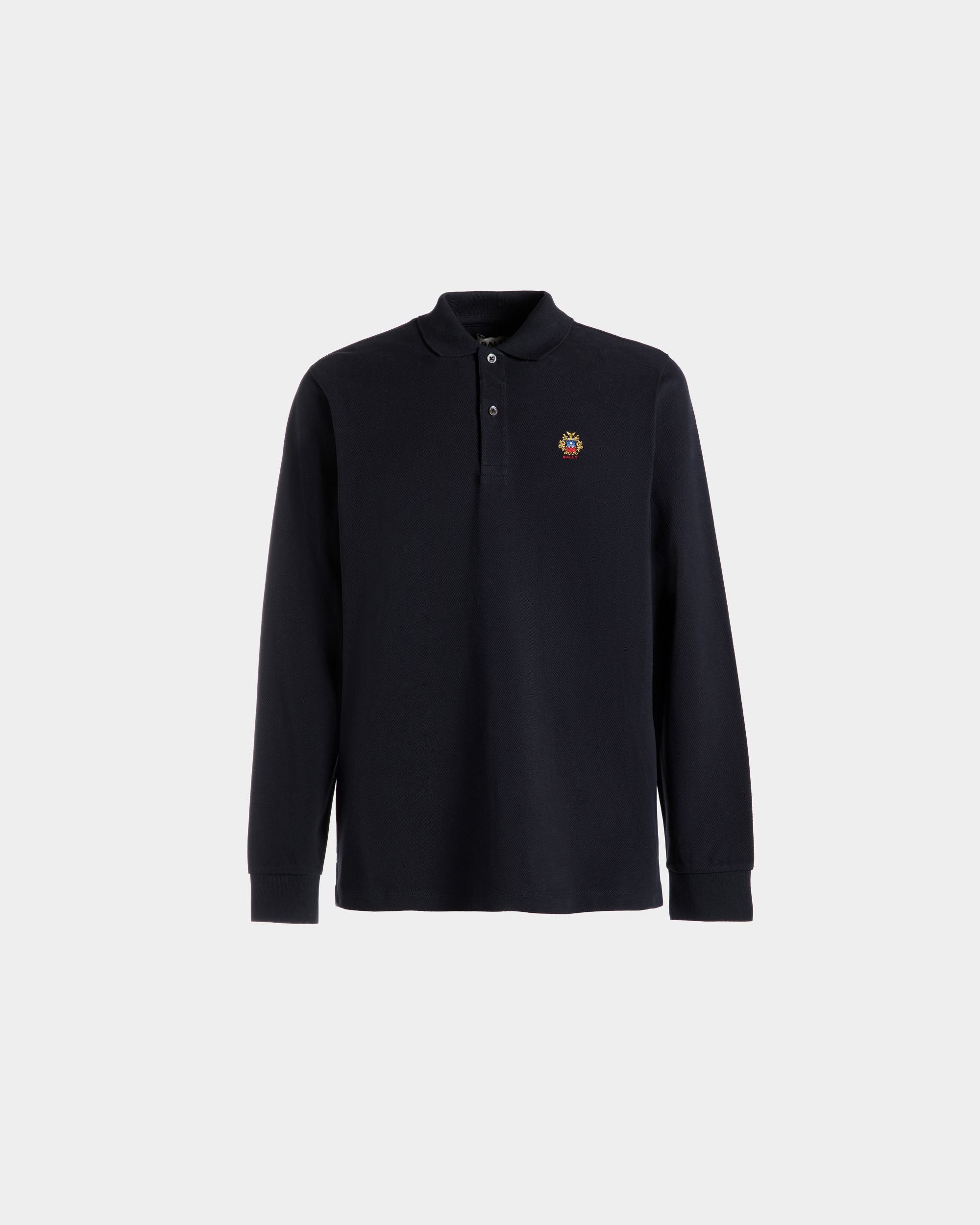 Polo A Maniche Lunghe In Cotone Navy Blue Con Logo Bally Crest - Uomo - Bally - 01