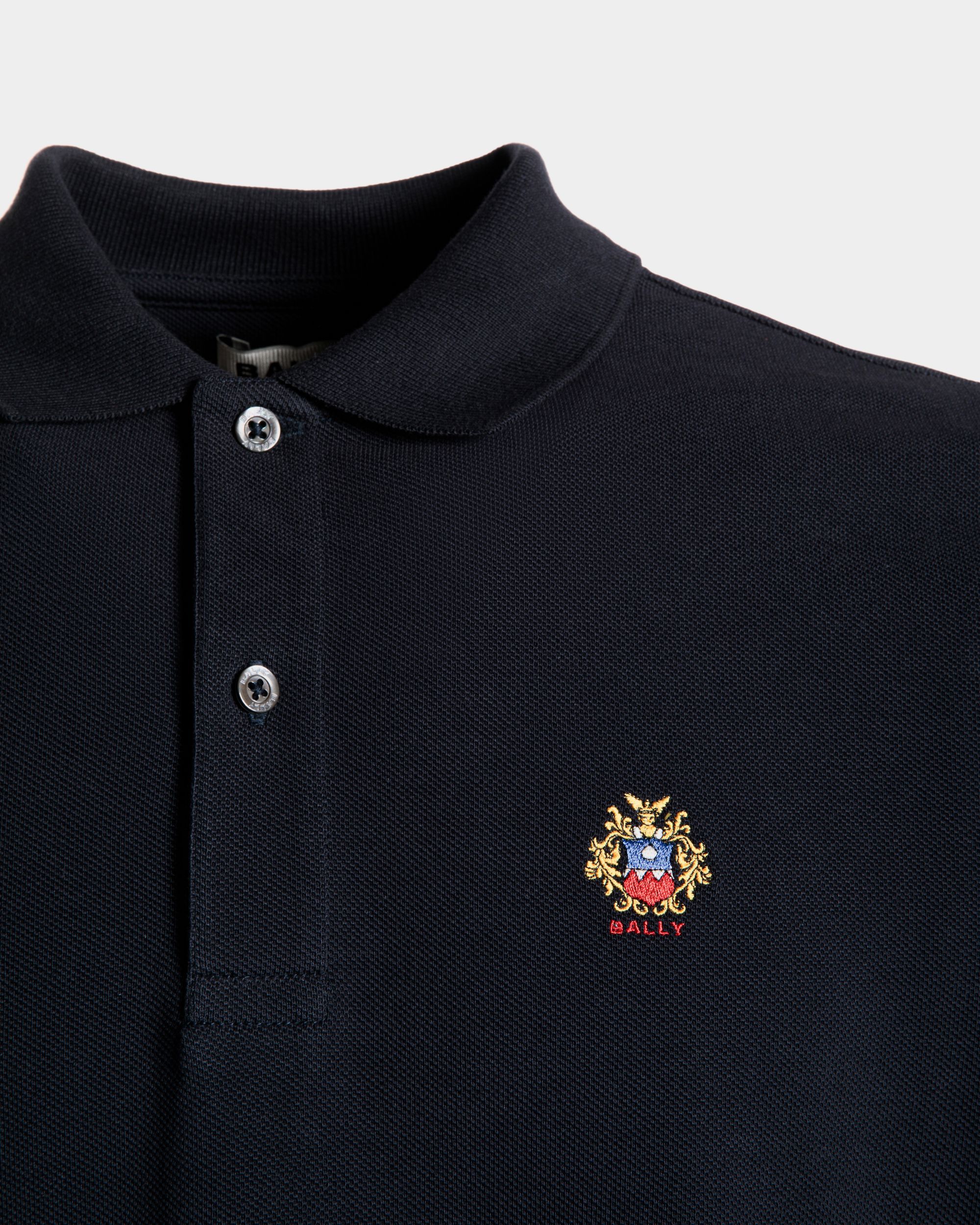 Polo A Maniche Lunghe In Cotone Navy Blue Con Logo Bally Crest - Uomo - Bally - 02