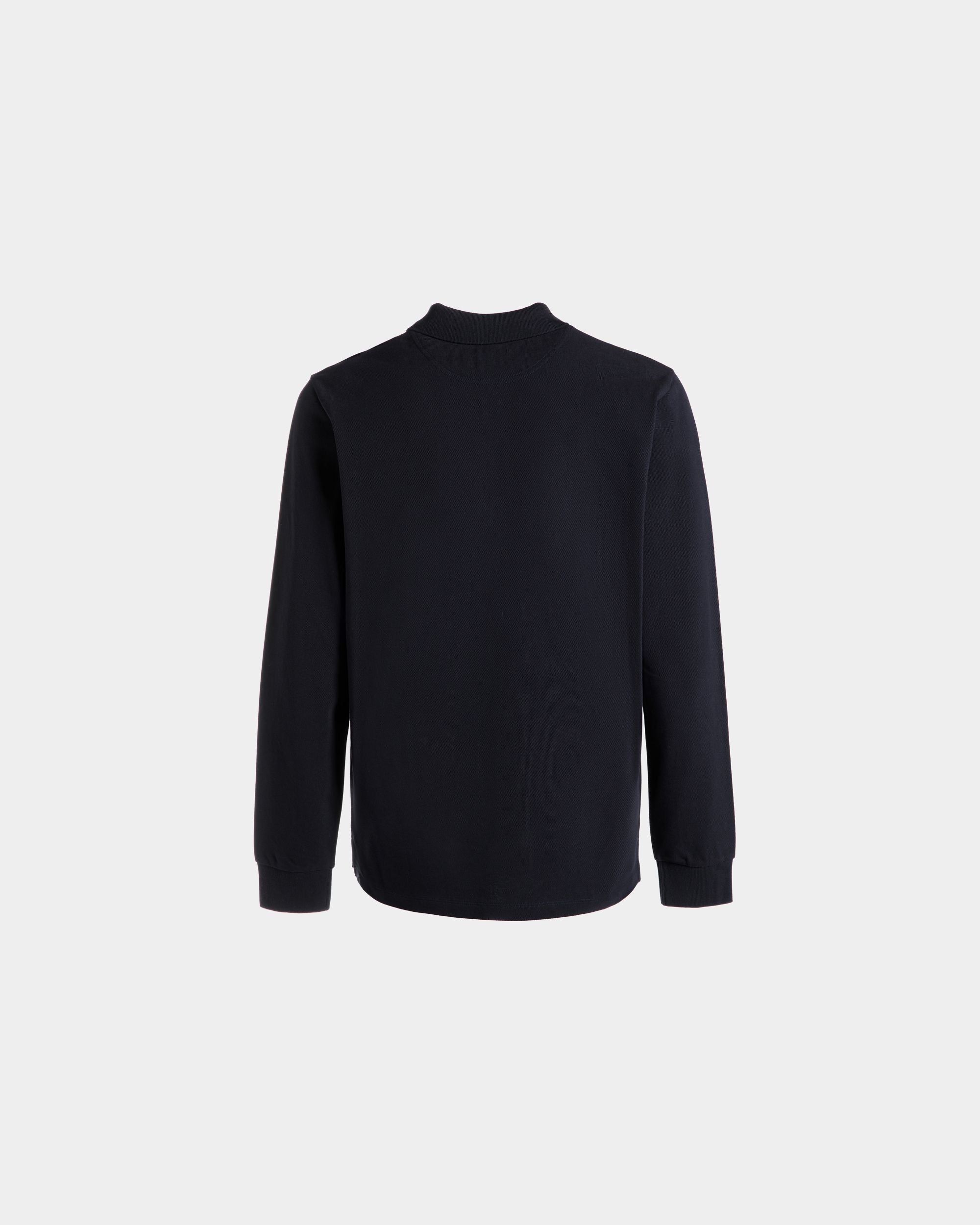 Polo A Maniche Lunghe In Cotone Navy Blue Con Logo Bally Crest - Uomo - Bally - 03