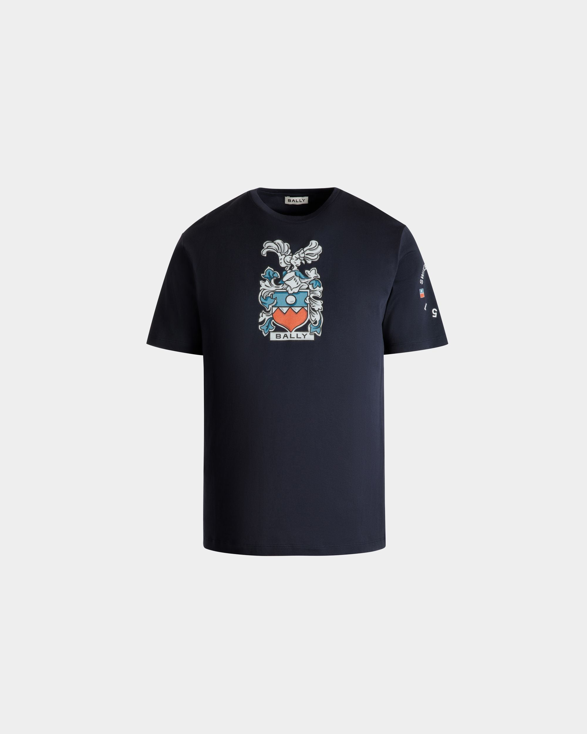 T-Shirt In Cotone Navy Blue Con Stemma Bally Crest - Uomo - Bally - 01
