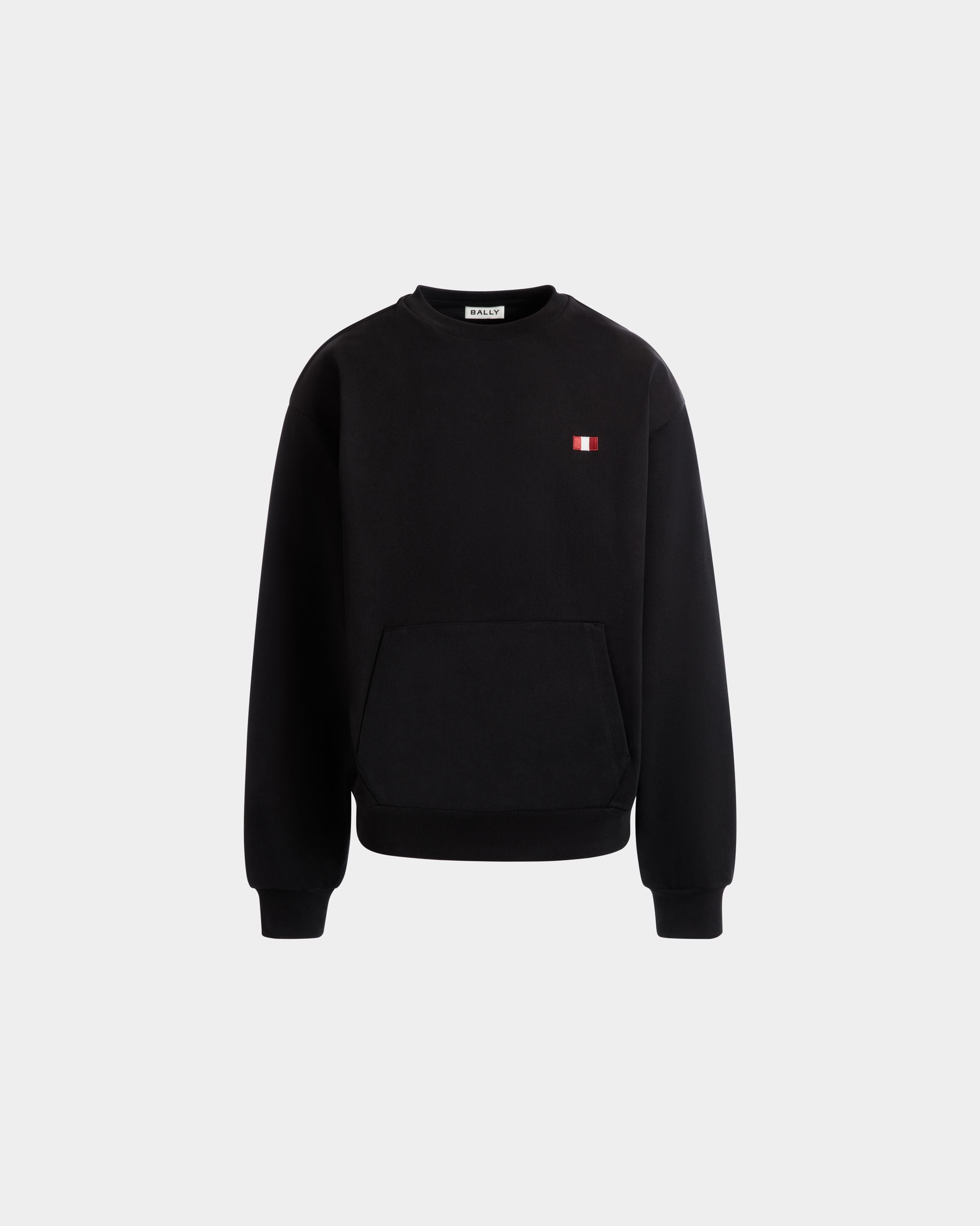 Crewneck Sweatshirt With a Bally Flag in Black Cotton - Men's - Bally - 01