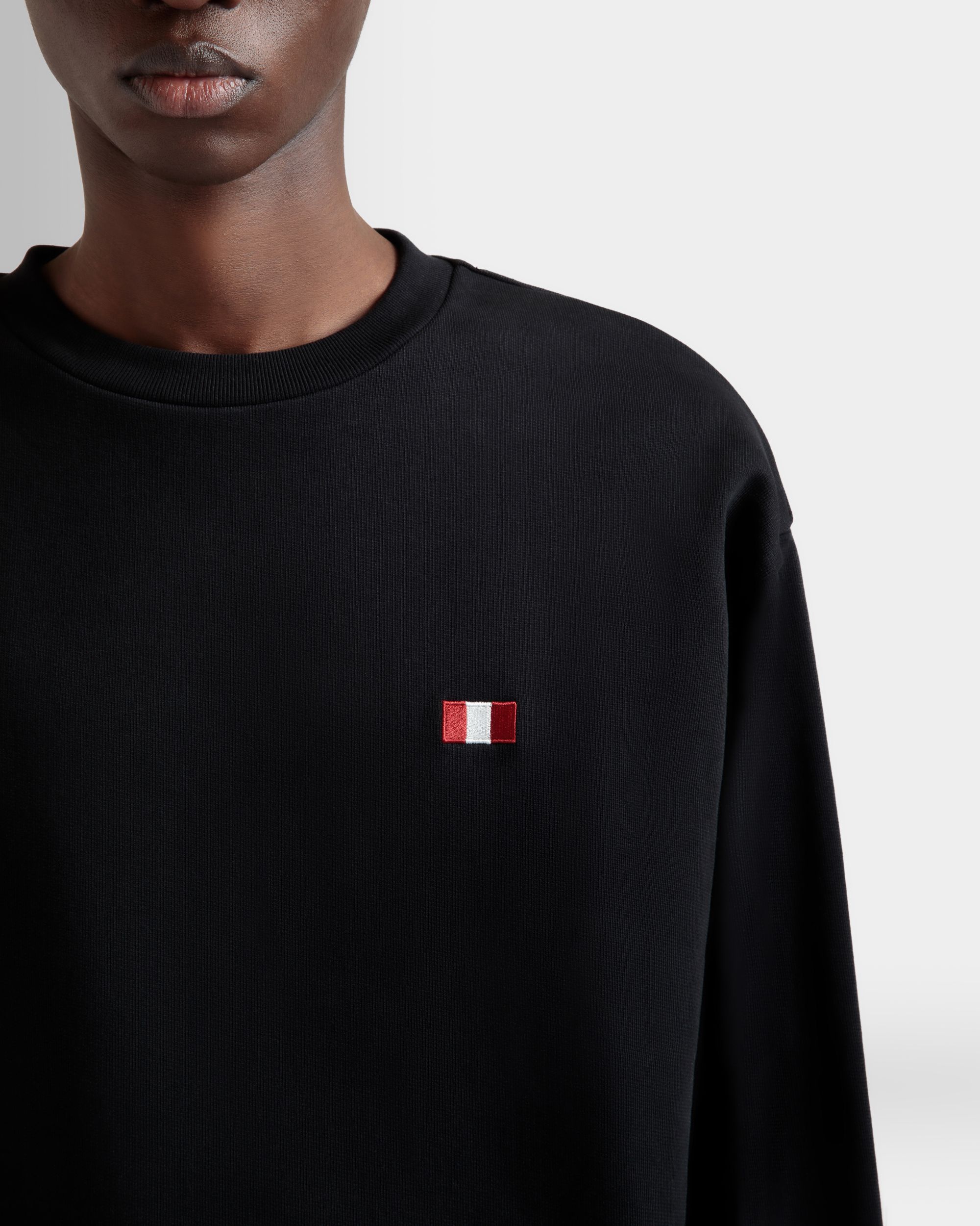 Crewneck Sweatshirt With a Bally Flag in Black Cotton - Men's - Bally - 03