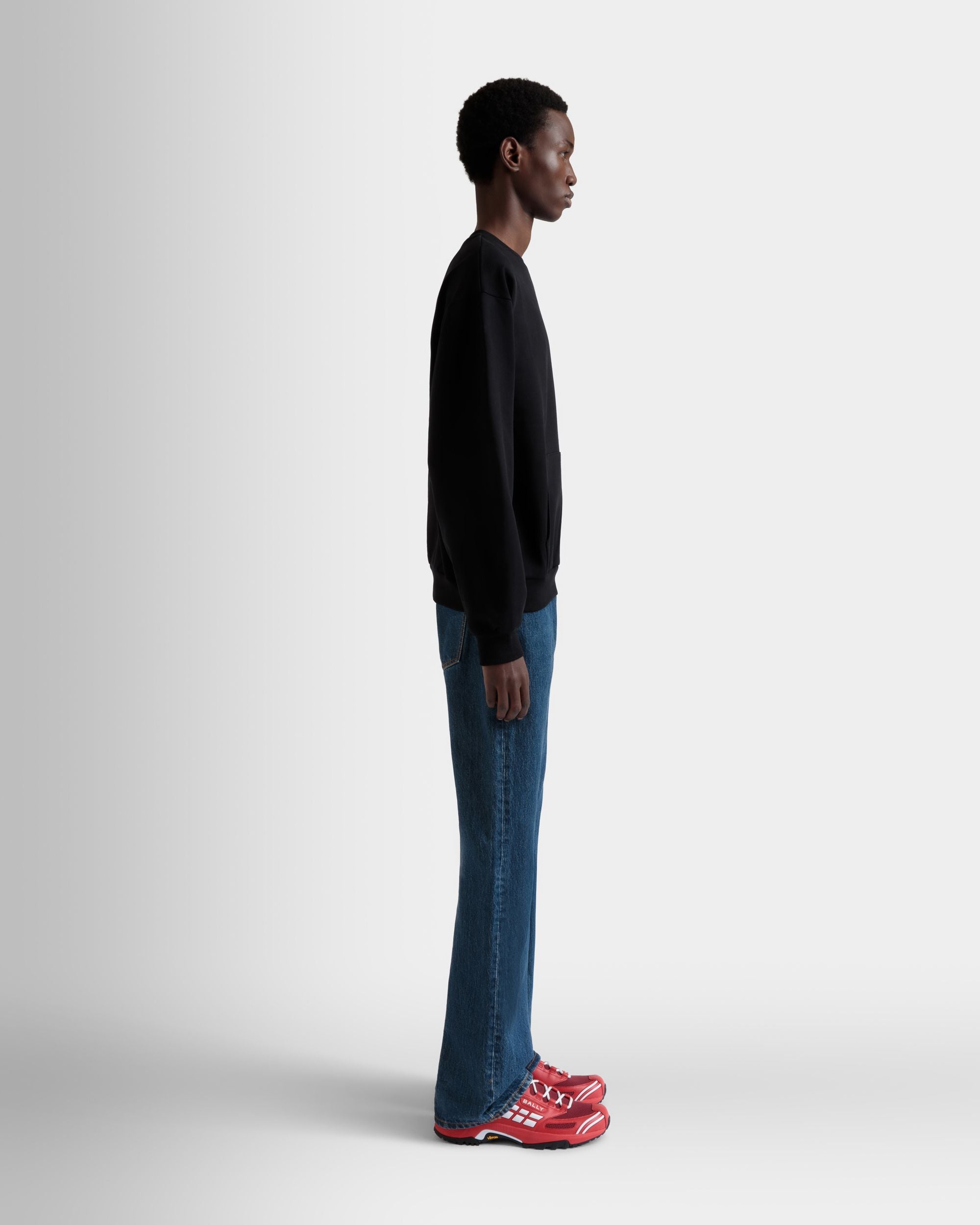Crewneck Sweatshirt With a Bally Flag in Black Cotton - Men's - Bally - 05