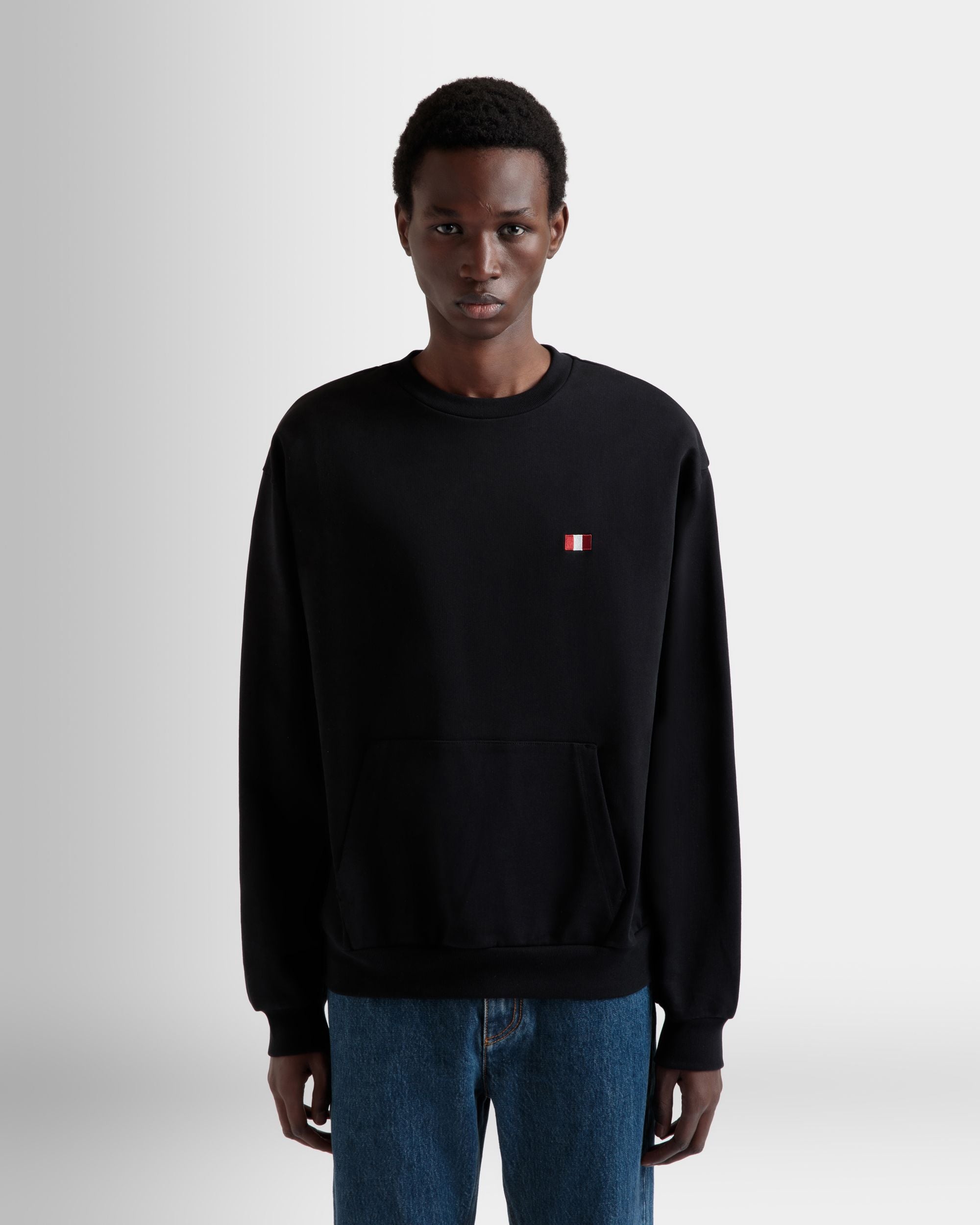 Crewneck Sweatshirt With a Bally Flag in Black Cotton - Men's - Bally - 08