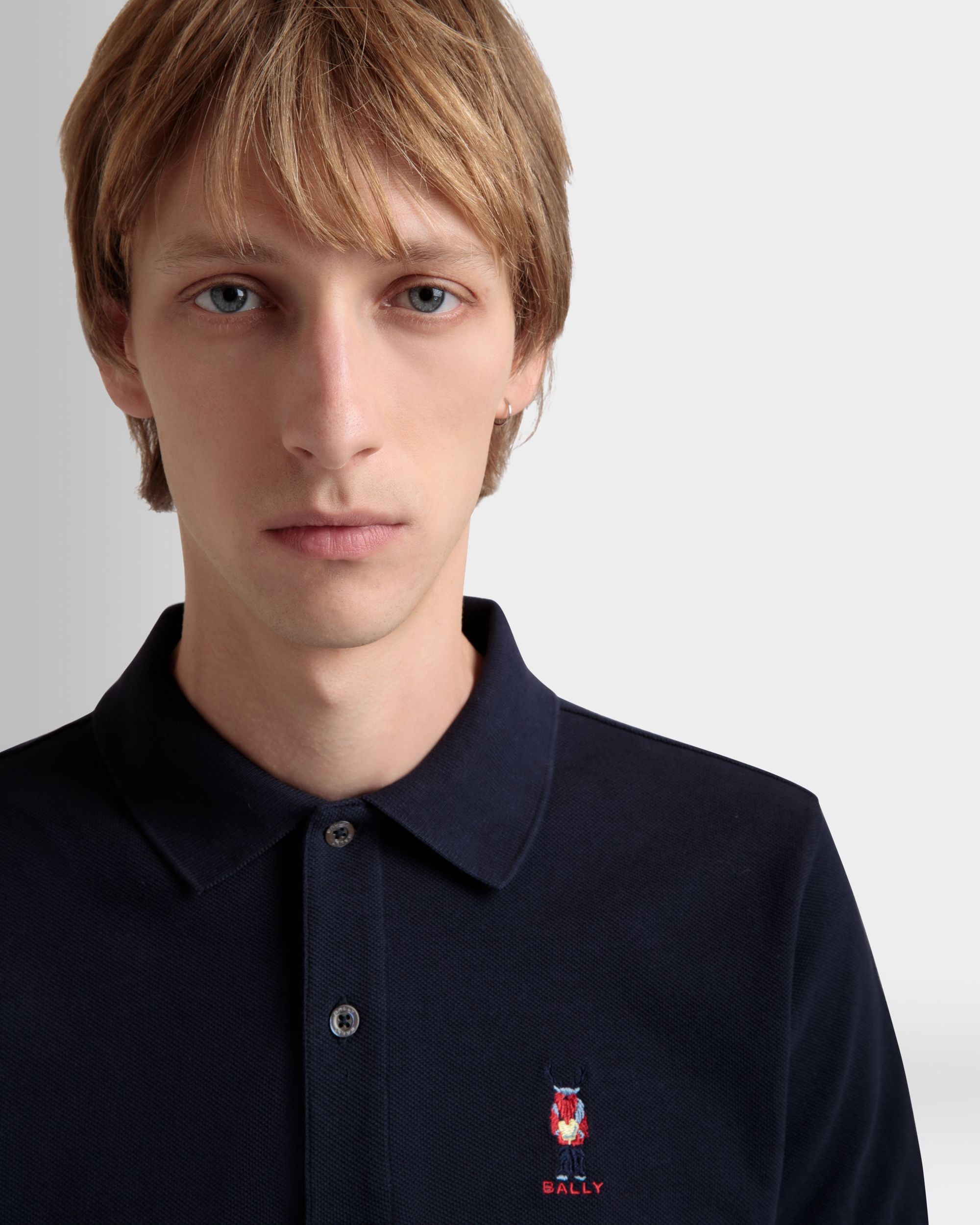 Polo With Forest Mask In Navy Blue Cotton - Men's - Bally - 08