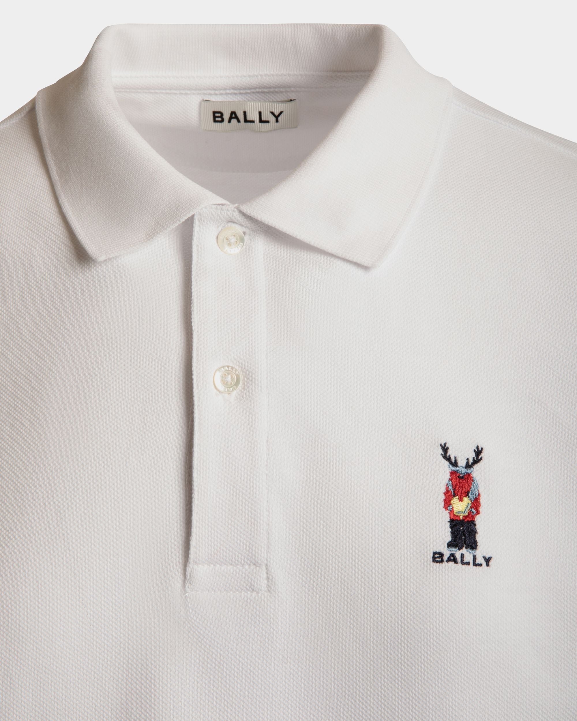 Polo A Maniche Lunghe In Cotone Bianco Con Ricamo Forest Mask - Uomo - Bally - 02
